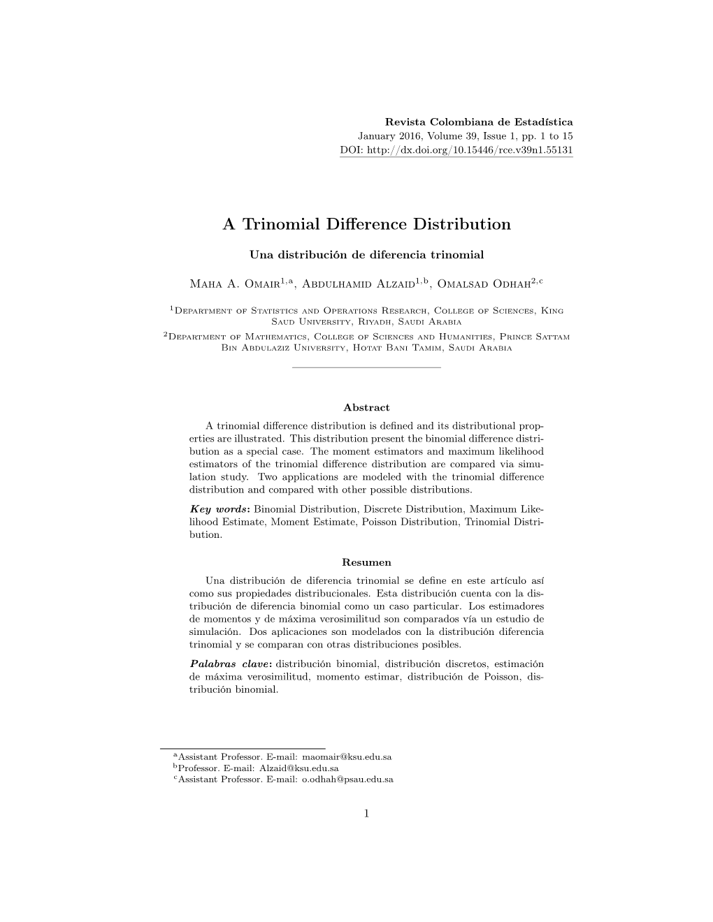A Trinomial Difference Distribution
