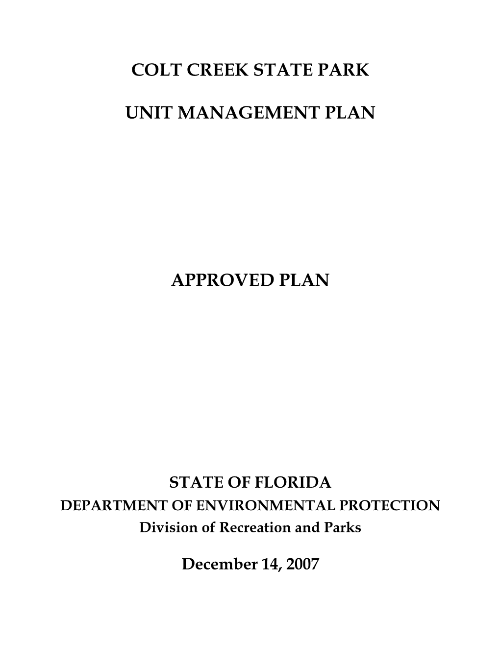 Colt Creek State Park Land Management Plan