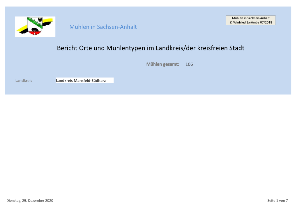 Mühlen Im Landkreis Mansfeld-Südharz