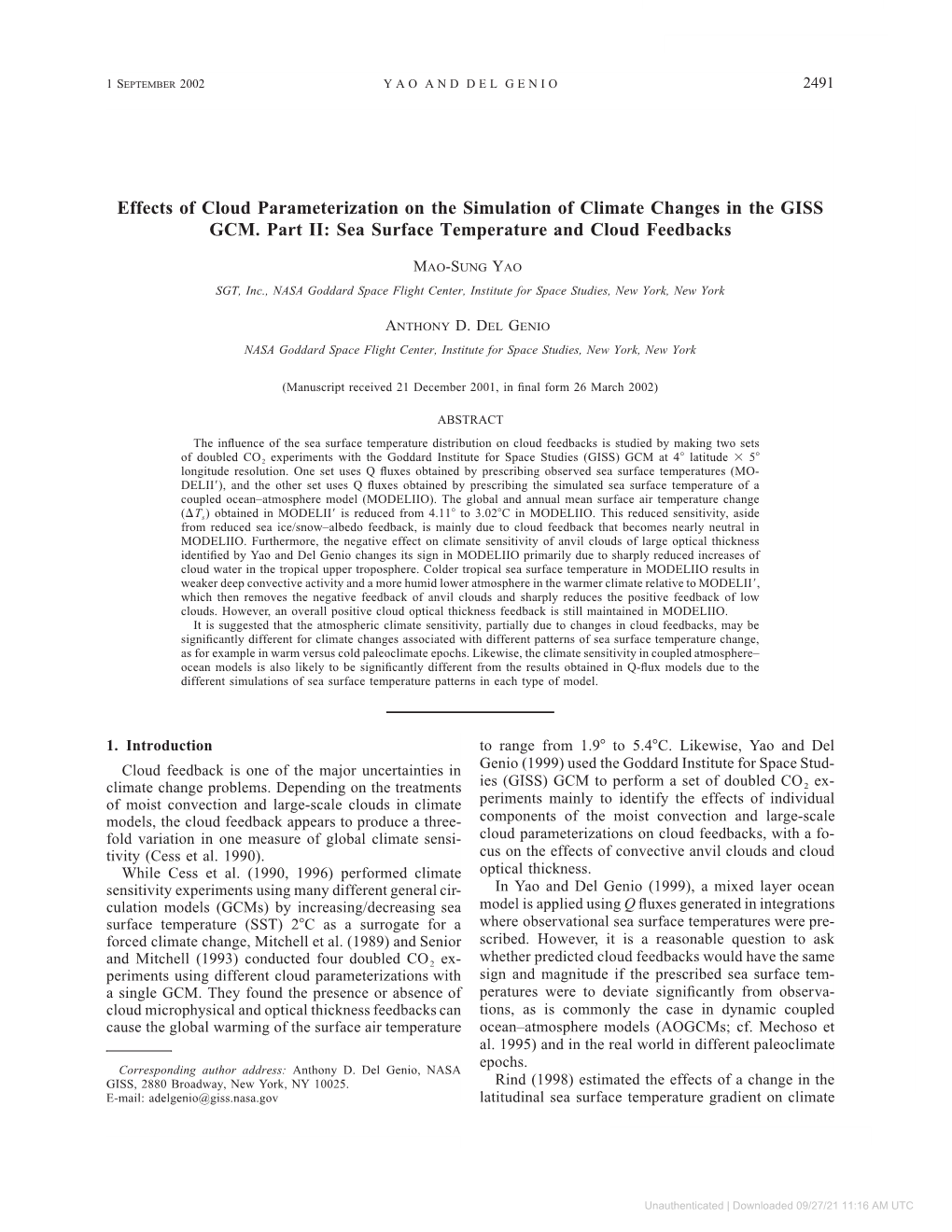 Sea Surface Temperature and Cloud Feedbacks