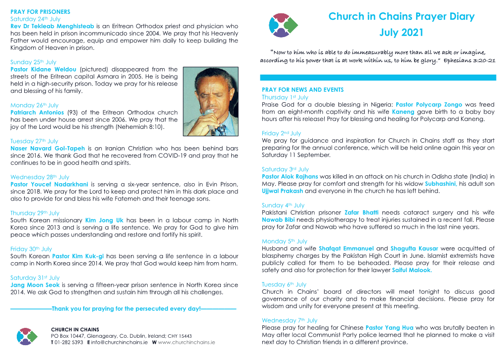 Church in Chains Prayer Diary July 2021