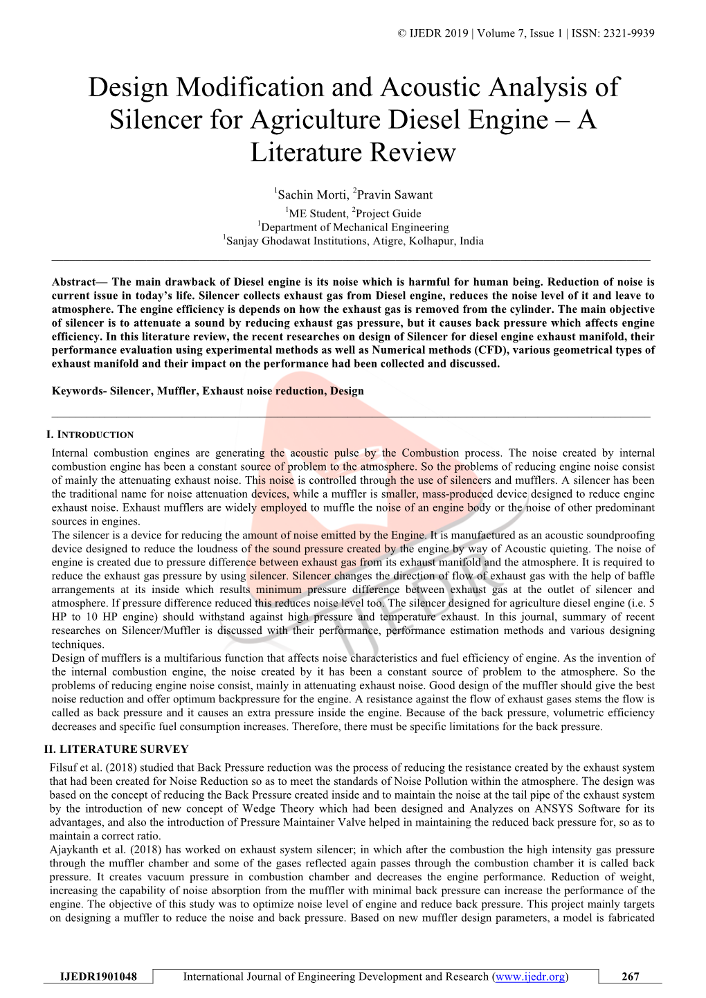 Design Modification and Acoustic Analysis of Silencer for Agriculture Diesel Engine – a Literature Review