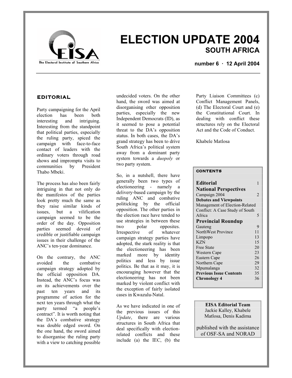 Election Update 2004 South Africa