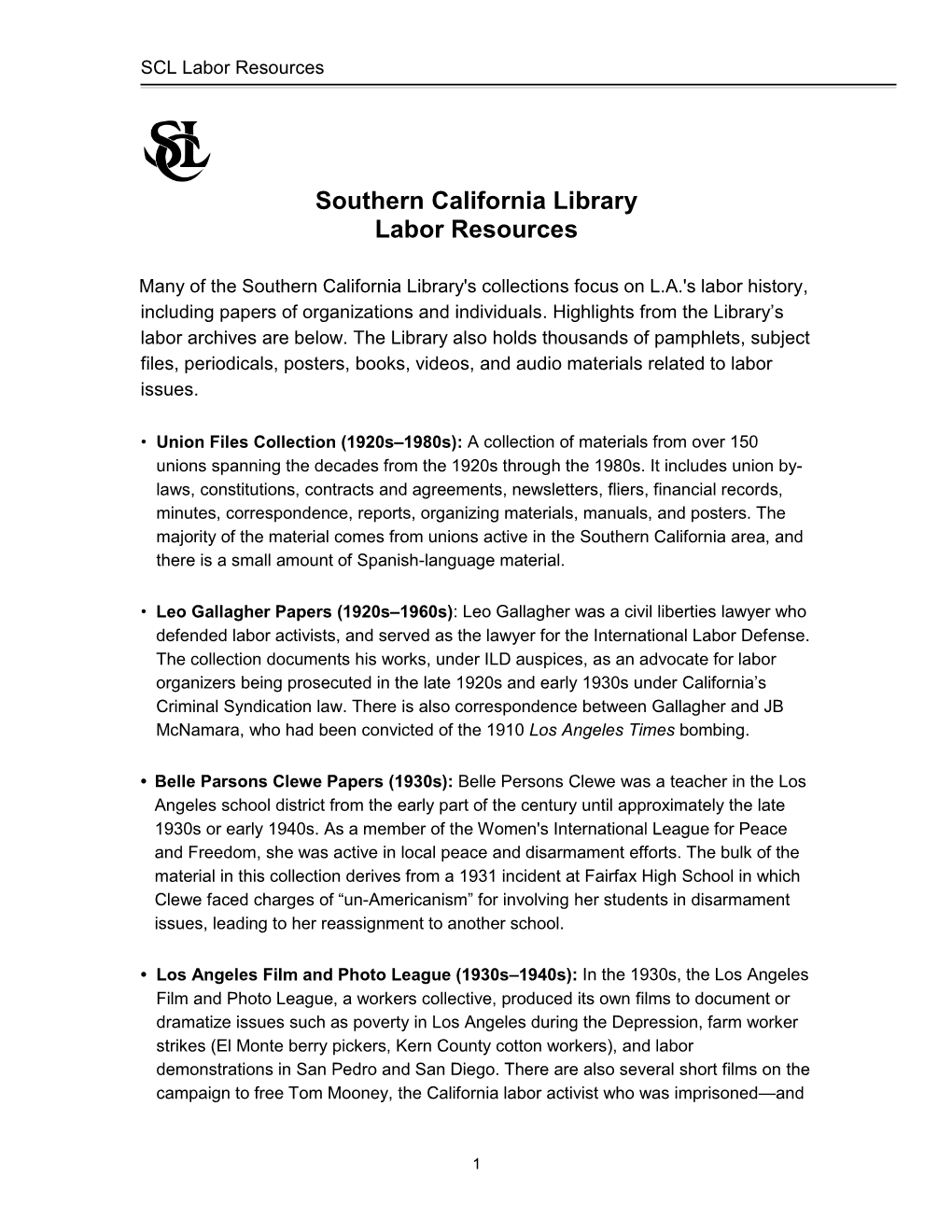 Southern California Library Labor Resources