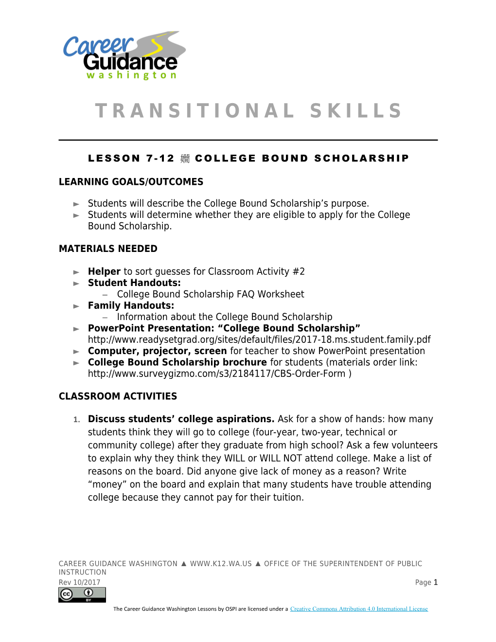 Career Guidance WA Grades 6-8 College Bound Scholarship s3