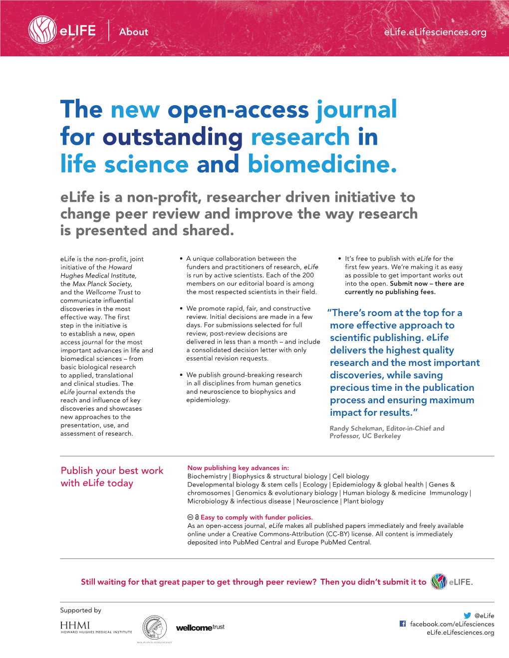 The New Open-Access Journal for Outstanding Research in Life Science and Biomedicine