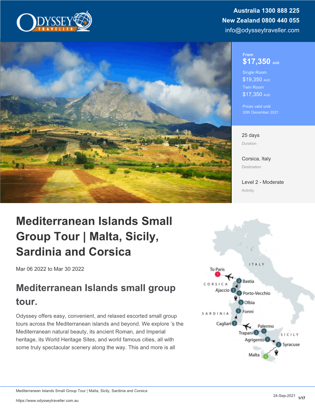 Malta, Sicily, Sardinia, Corsica Small Group Tours | Odyssey Traveller