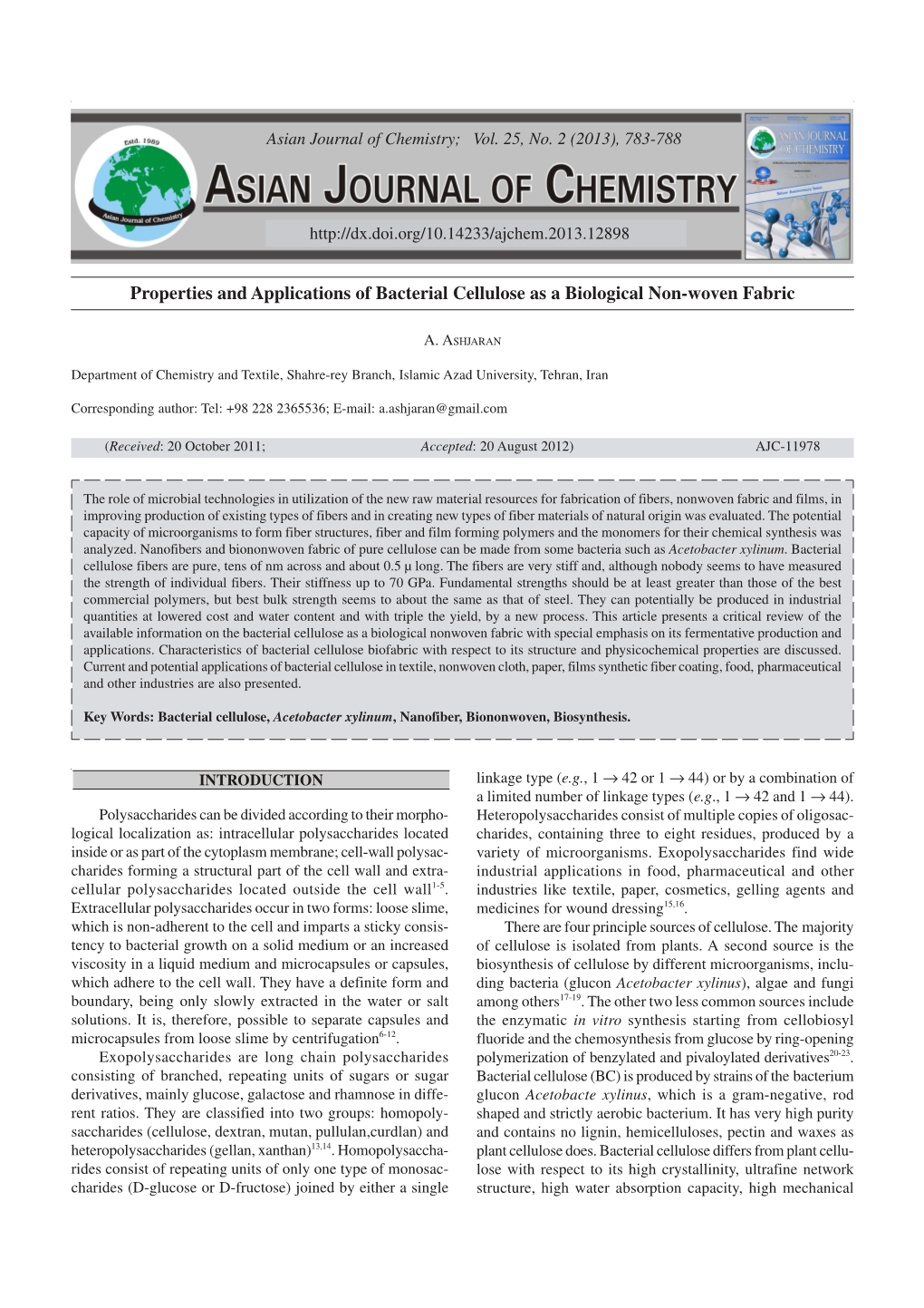 Properties and Applications of Bacterial Cellulose As a Biological Non-Woven Fabric