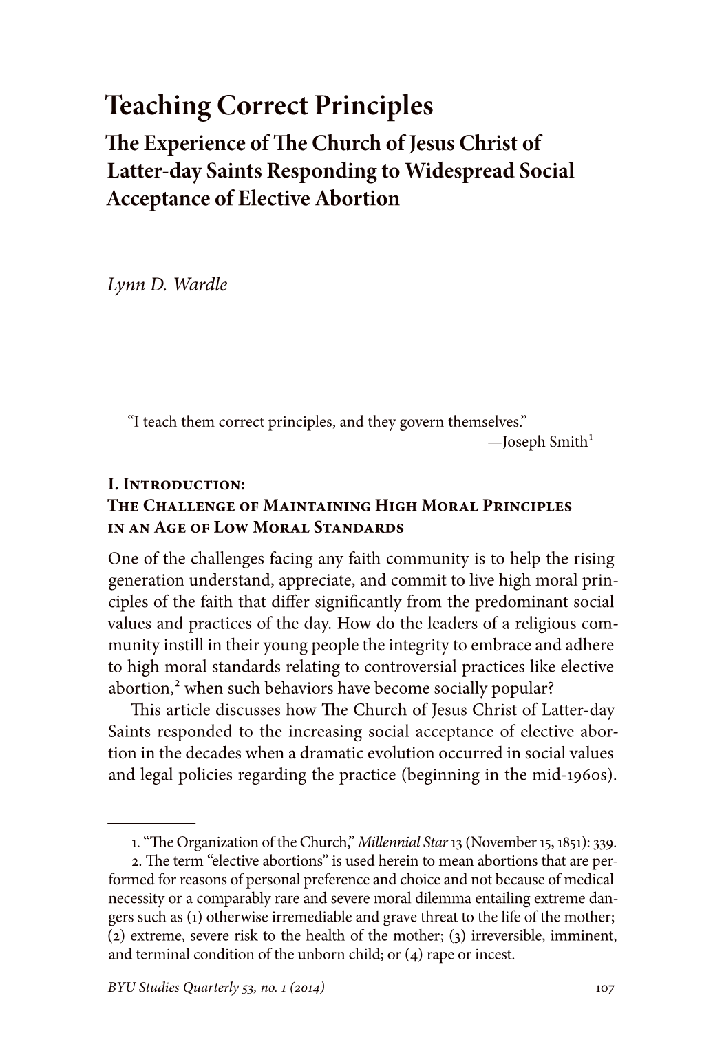 Teaching Correct Principles the Experience of the Church of Jesus Christ of Latter-Day Saints Responding to Widespread Social Acceptance of Elective Abortion