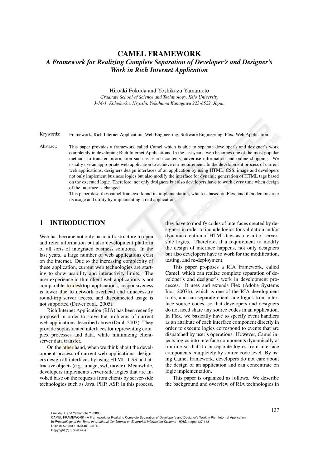 CAMEL FRAMEWORK a Framework for Realizing Complete Separation of Developer’S and Designer’S Work in Rich Internet Application