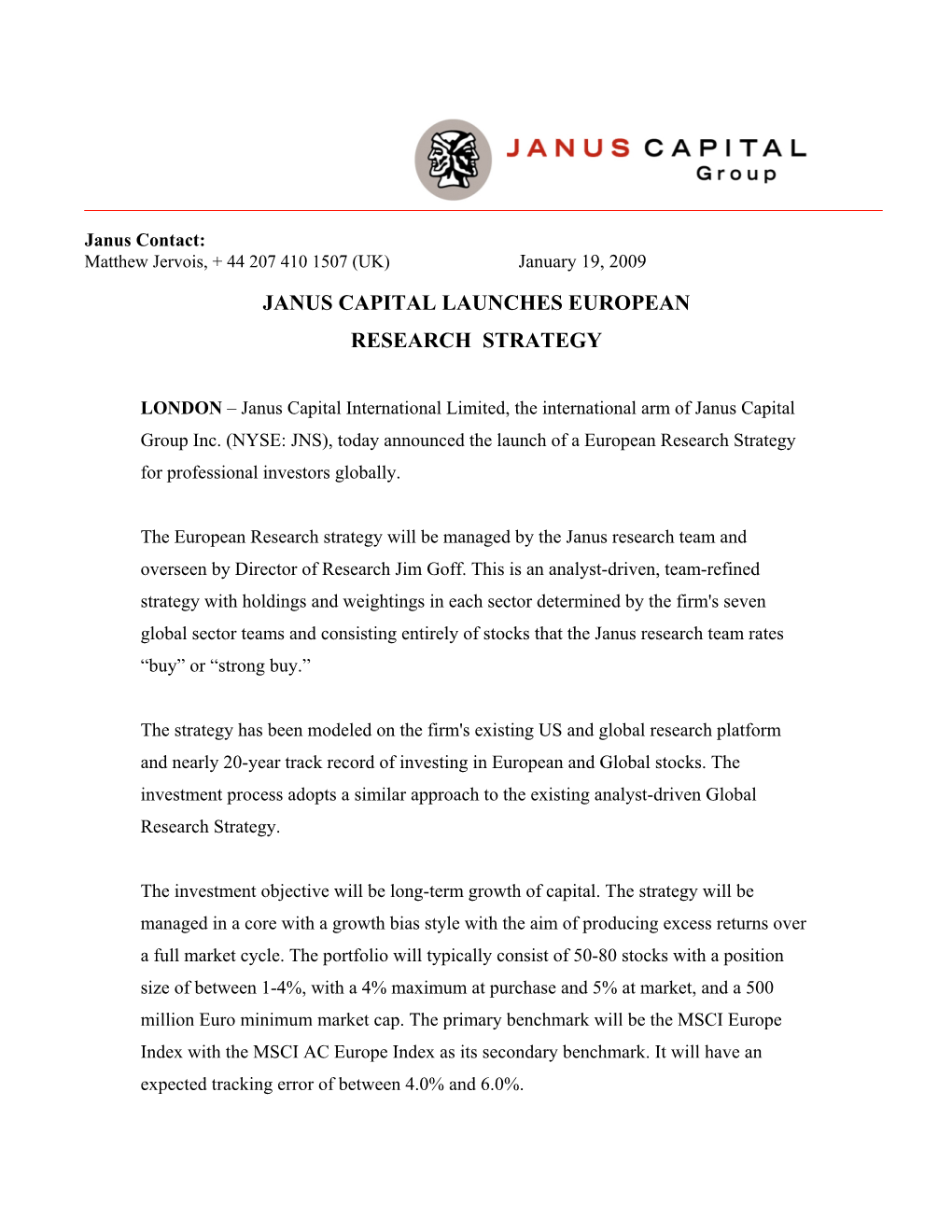 Janus Capital Launches European Research Strategy