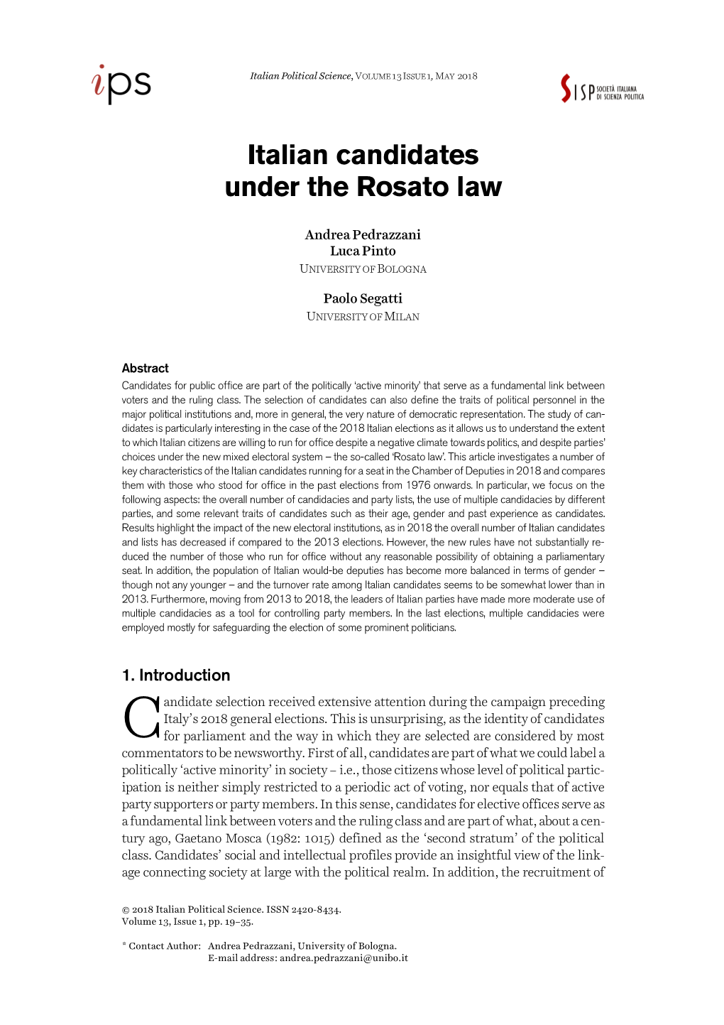 Italian Candidates Under the Rosato Law