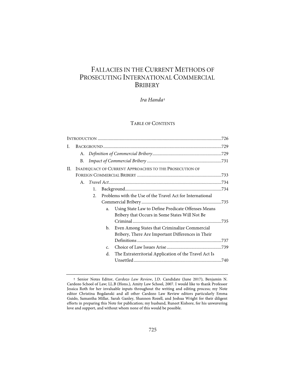 Fallacies in the Current Methods of Prosecuting International Commercial Bribery