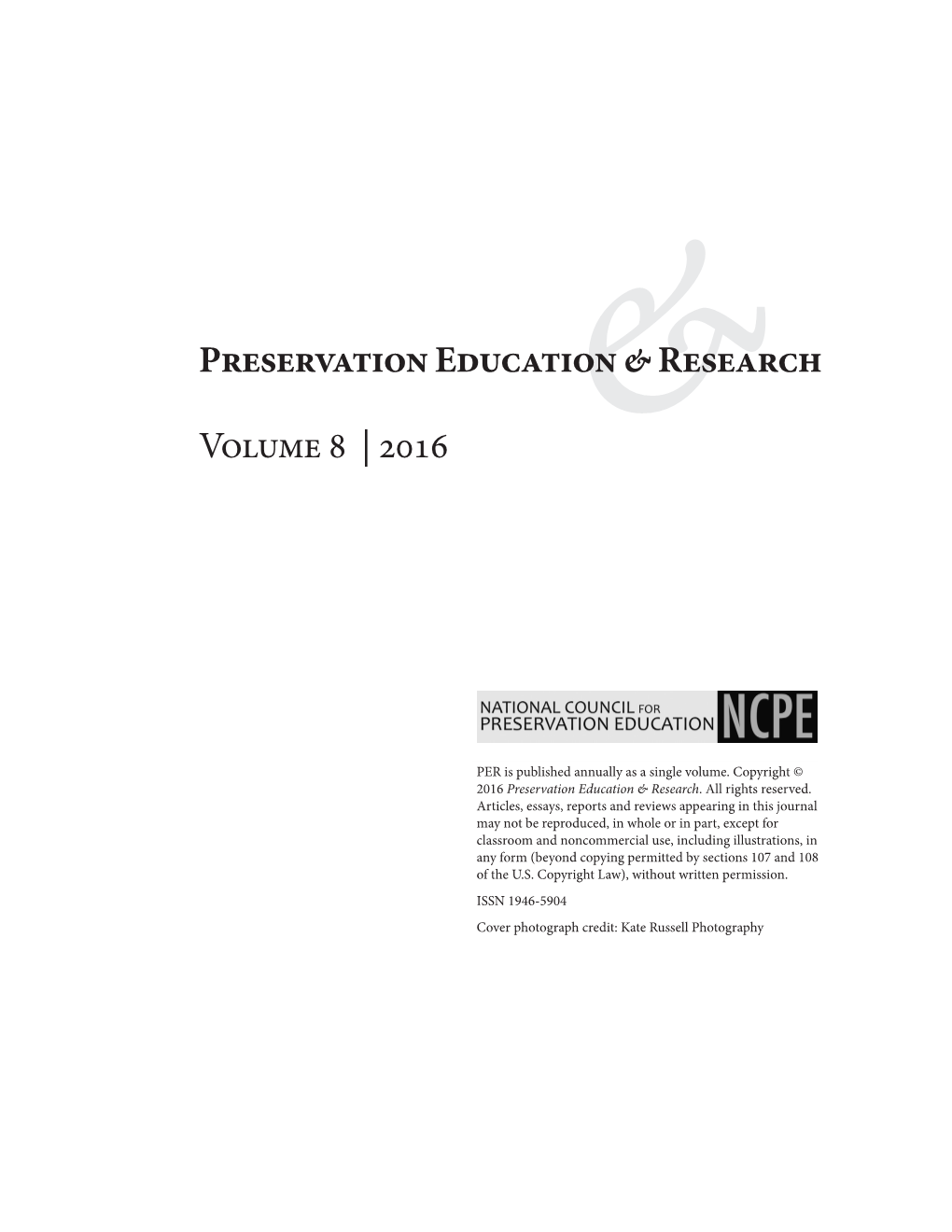 Preservation Education & Research Volume 8 | 2016