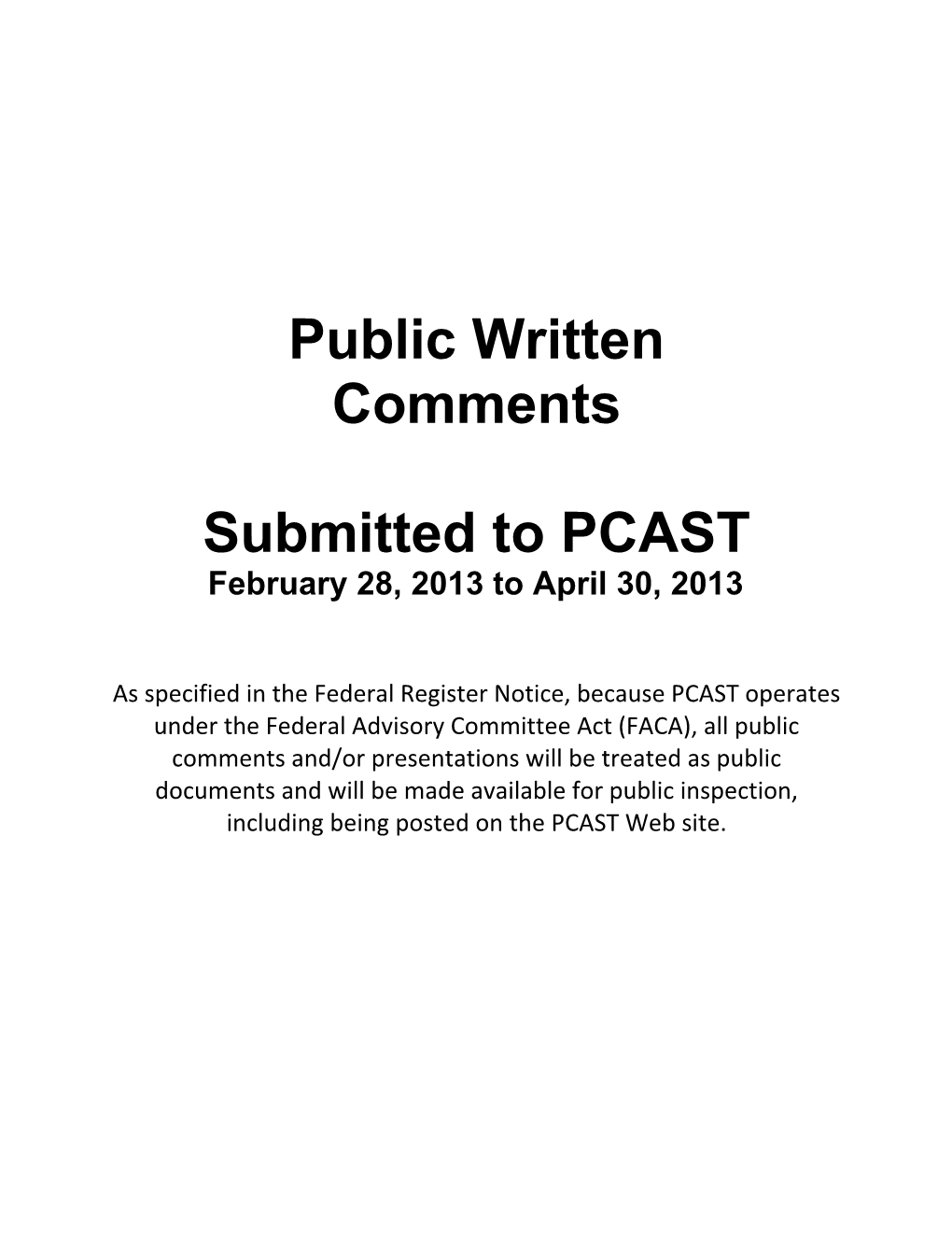 Public Written Comments Submitted to PCAST