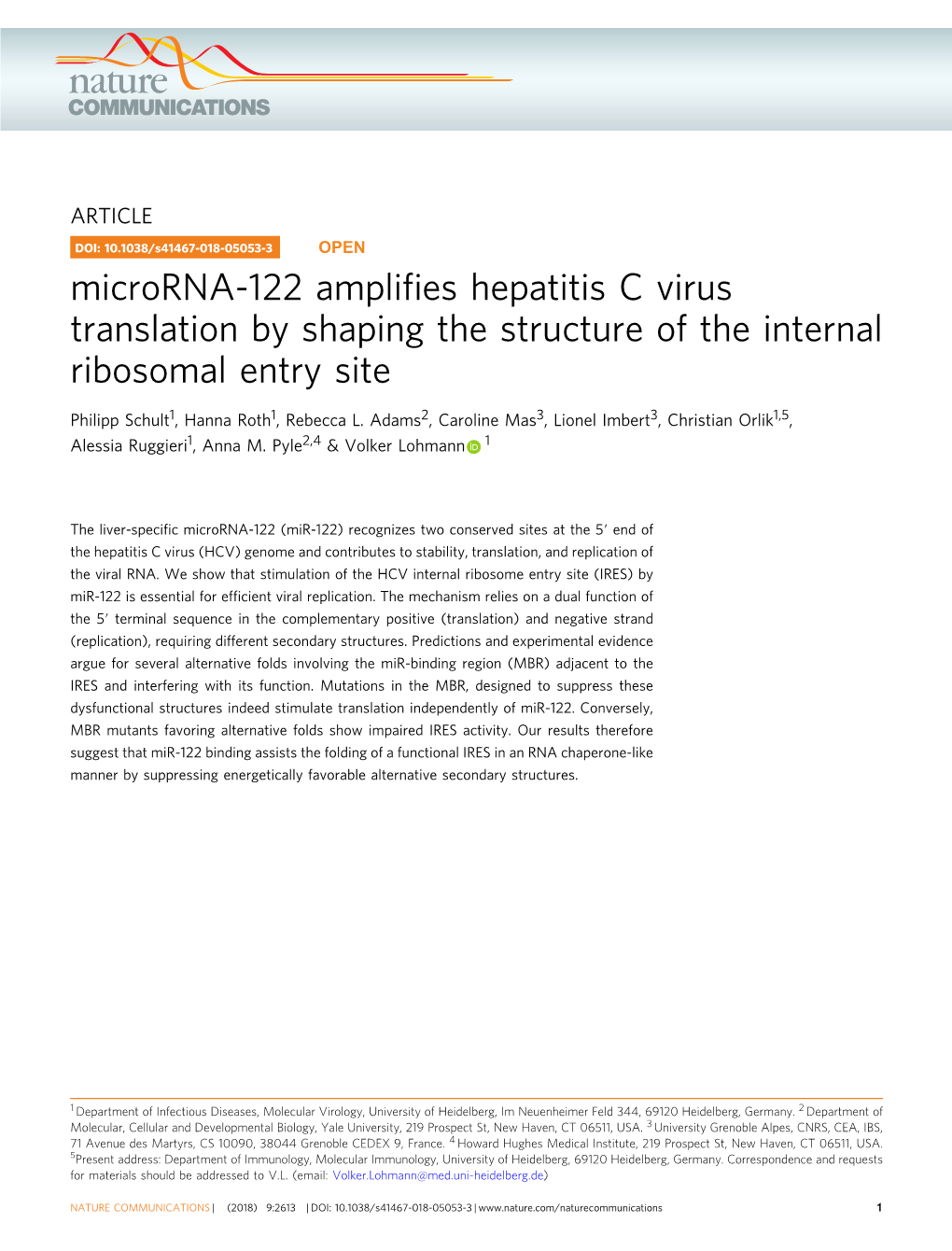 Microrna-122 Amplifies Hepatitis C Virus Translation by Shaping The