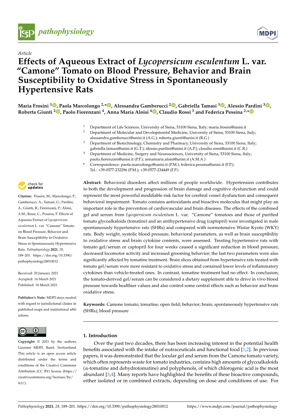 Camone” Tomato on Blood Pressure, Behavior and Brain Susceptibility to Oxidative Stress in Spontaneously Hypertensive Rats