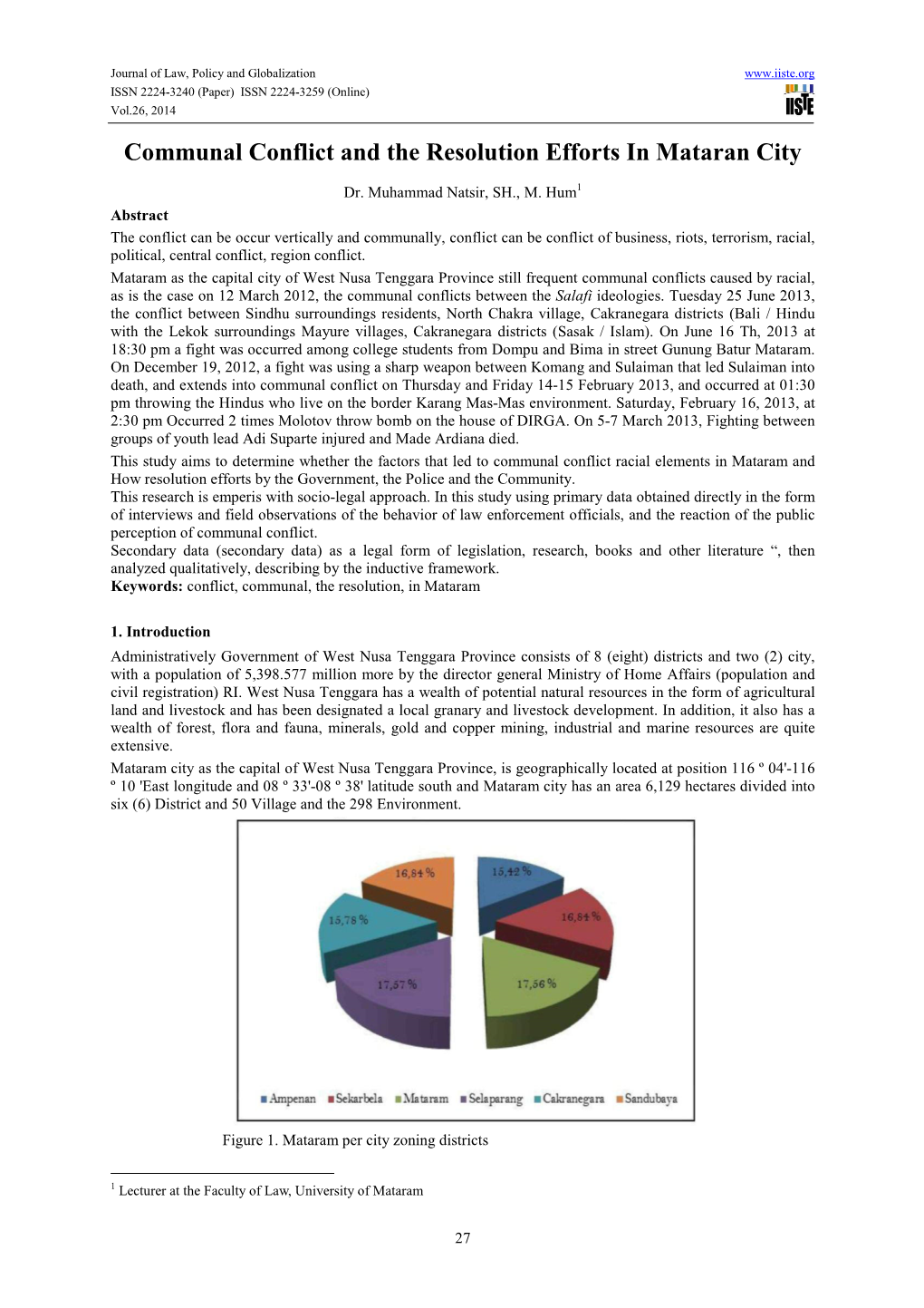 Communal Conflict and the Resolution Efforts in Mataran City