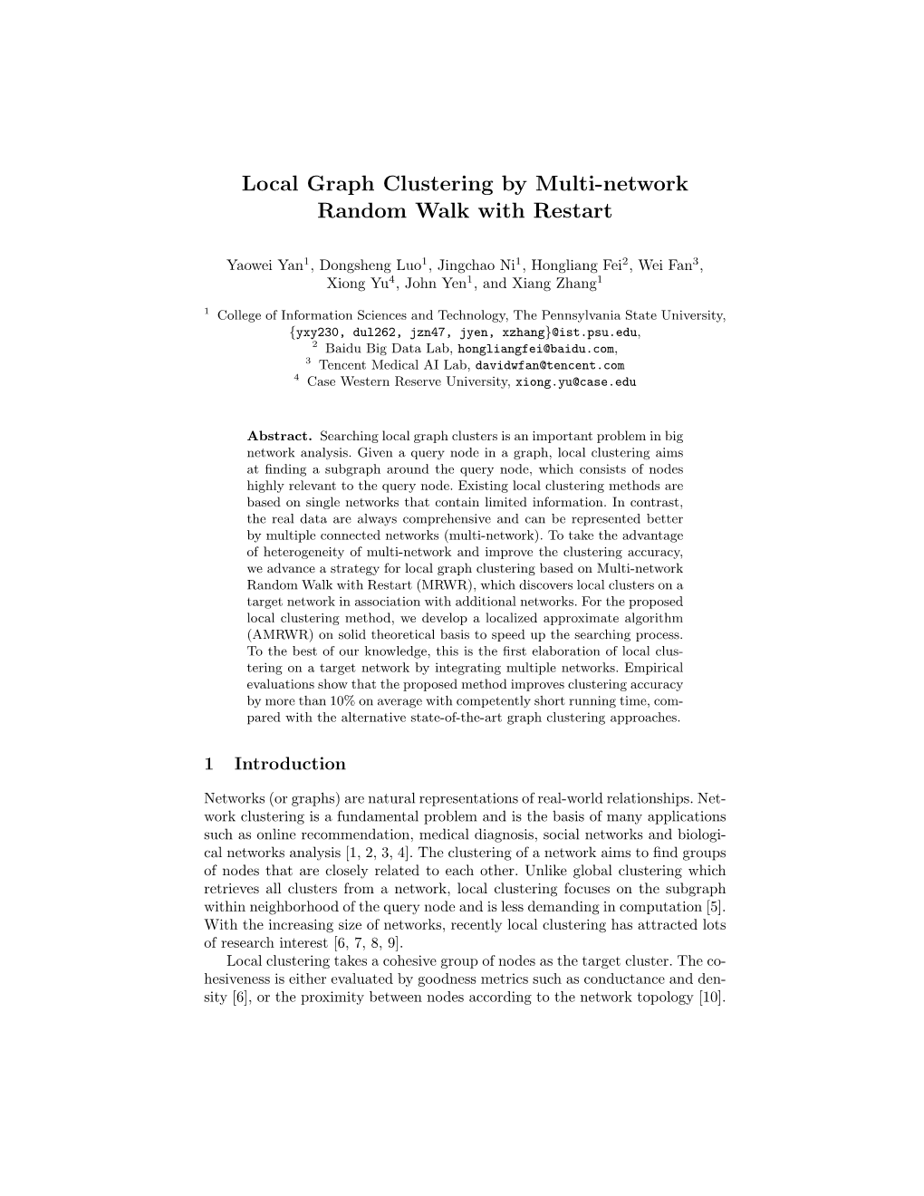 Local Graph Clustering by Multi-Network Random Walk with Restart