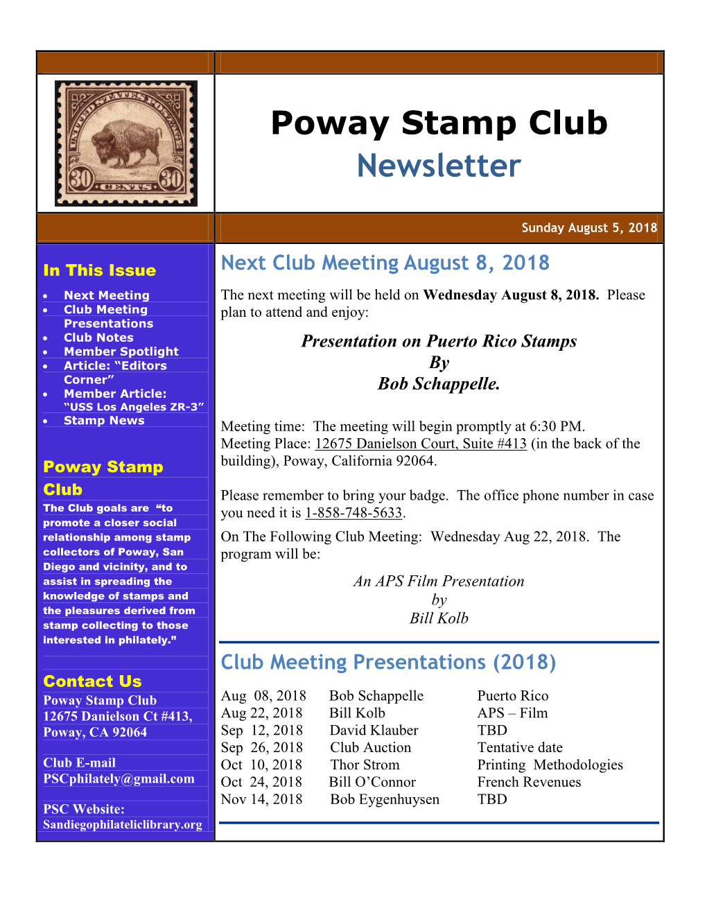 Poway Stamp Club Newsletter