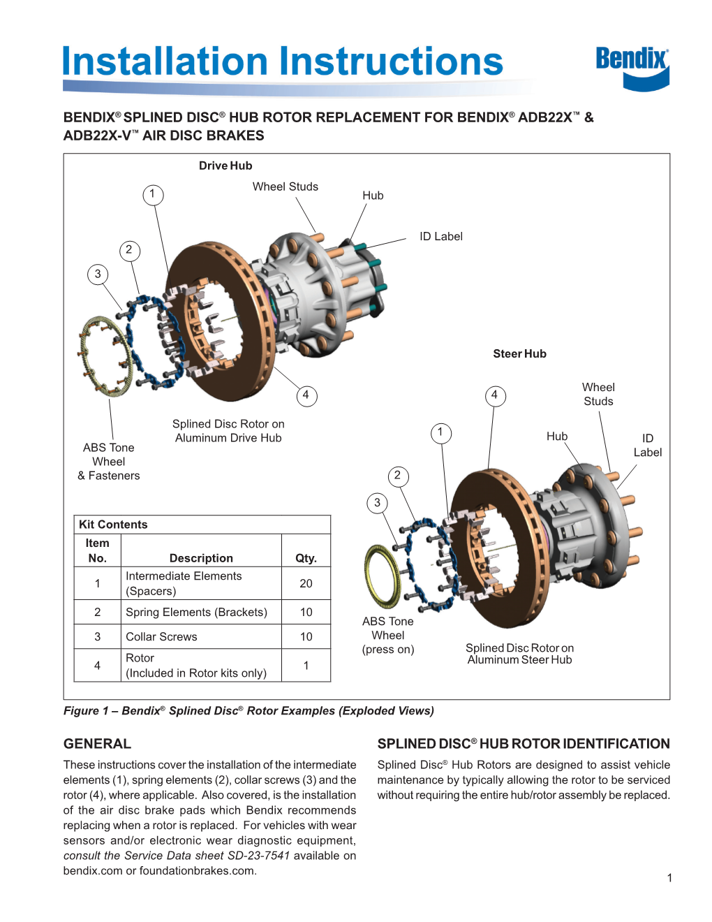 Bendix® Splined Disc® Hub Rotor Replacement for Bendix® Adb22x™ & Adb22x-V™ Air Disc Brakes General Splined Disc® Hu