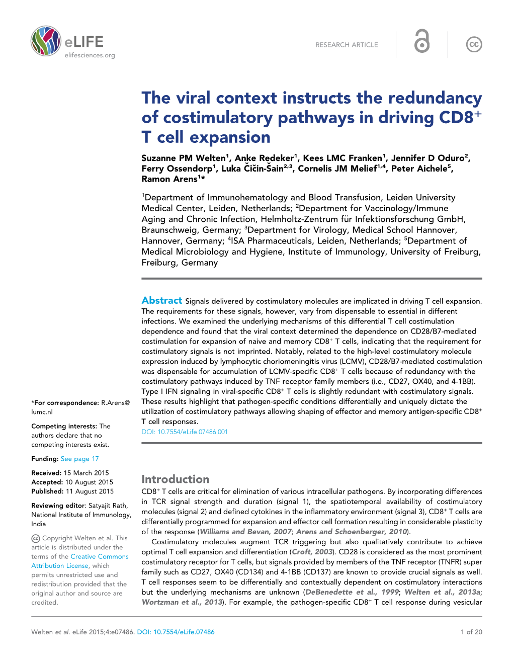 The Viral Context Instructs the Redundancy of Costimulatory