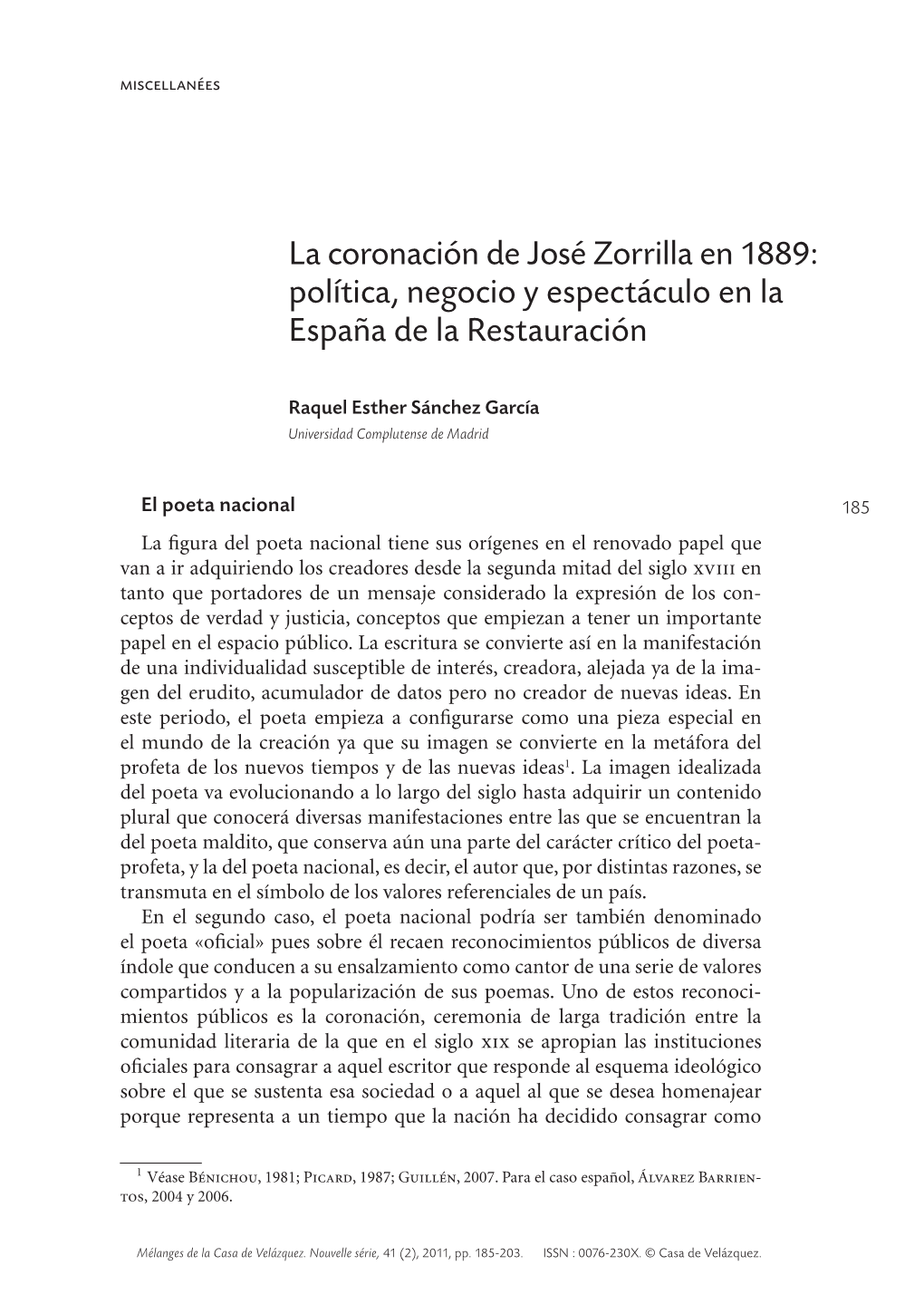 La Coronación De José Zorrilla En 1889: Política, Negocio Y Espectáculo En La España De La Restauración