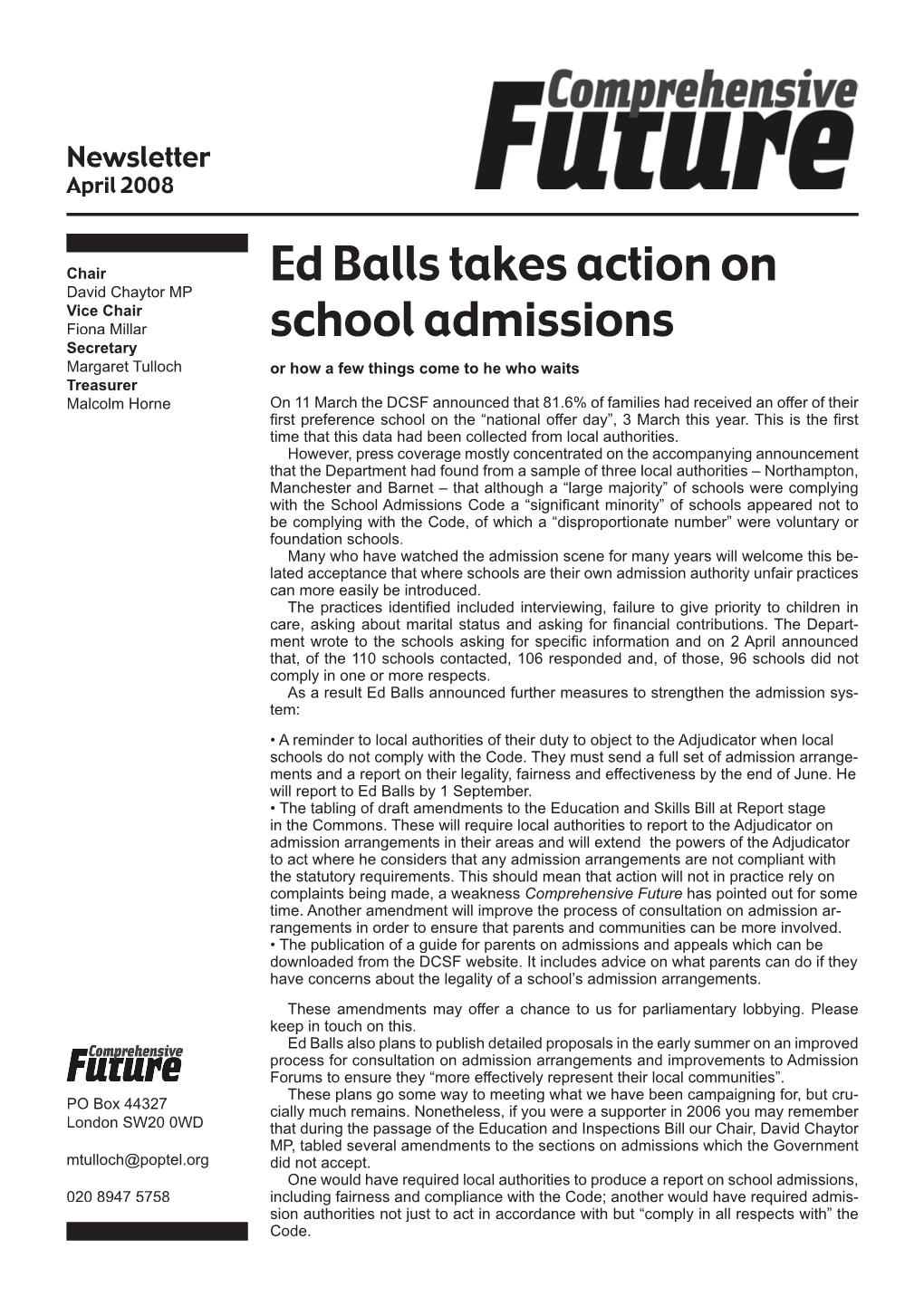 Ed Balls Takes Action on School Admissions