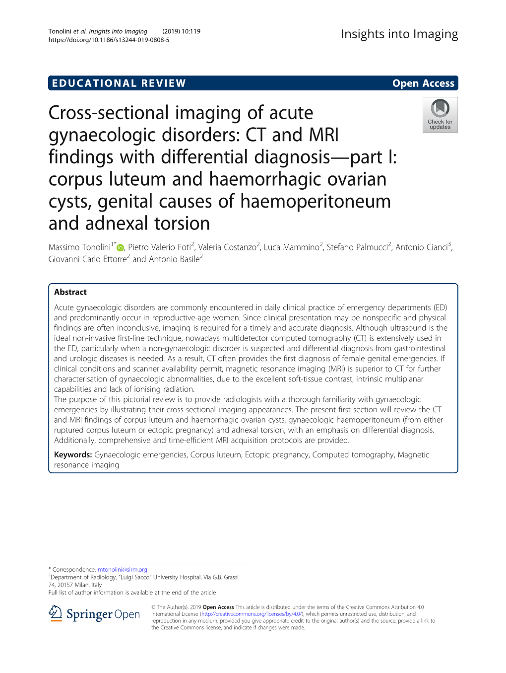 Cross-Sectional Imaging of Acute Gynaecologic Disorders: CT and MRI Findings with Differential Diagnosis—Part I: Corpus Luteum