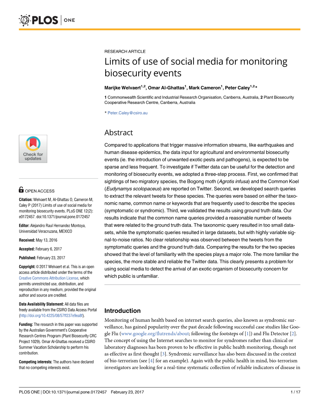 Limits of Use of Social Media for Monitoring Biosecurity Events