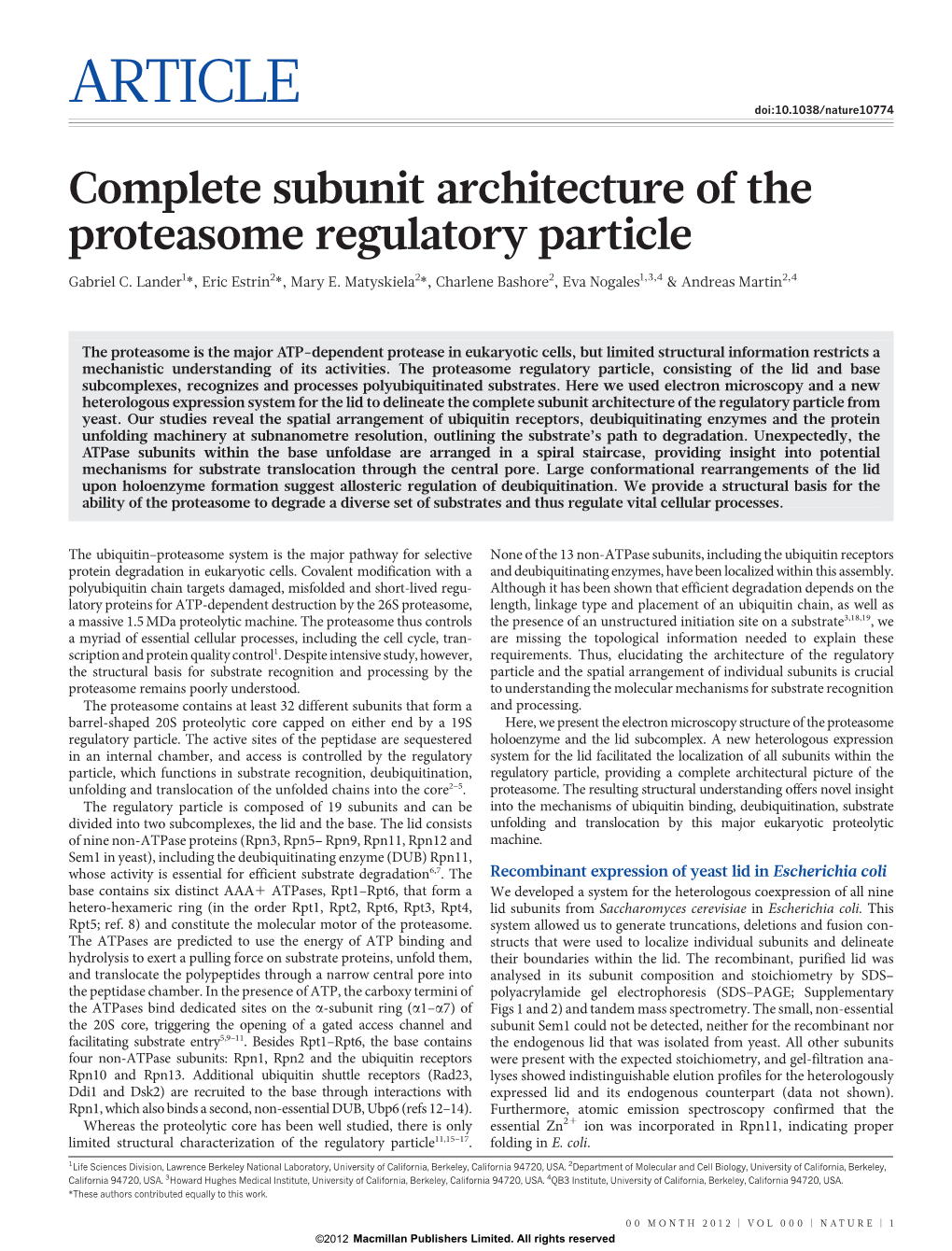 Complete Subunit Architecture of the Proteasome Regulatory Particle