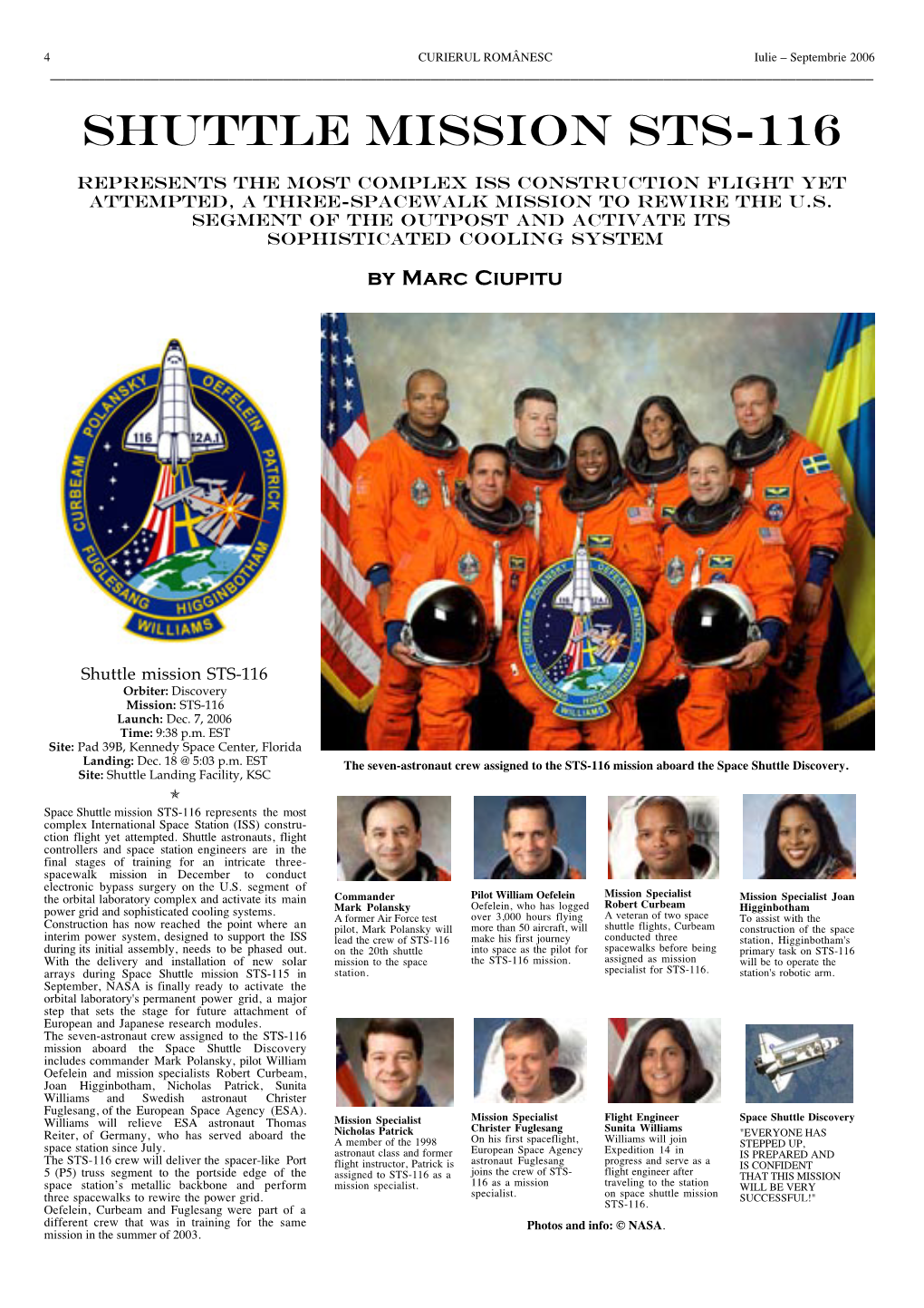 Shuttle Mission STS-116