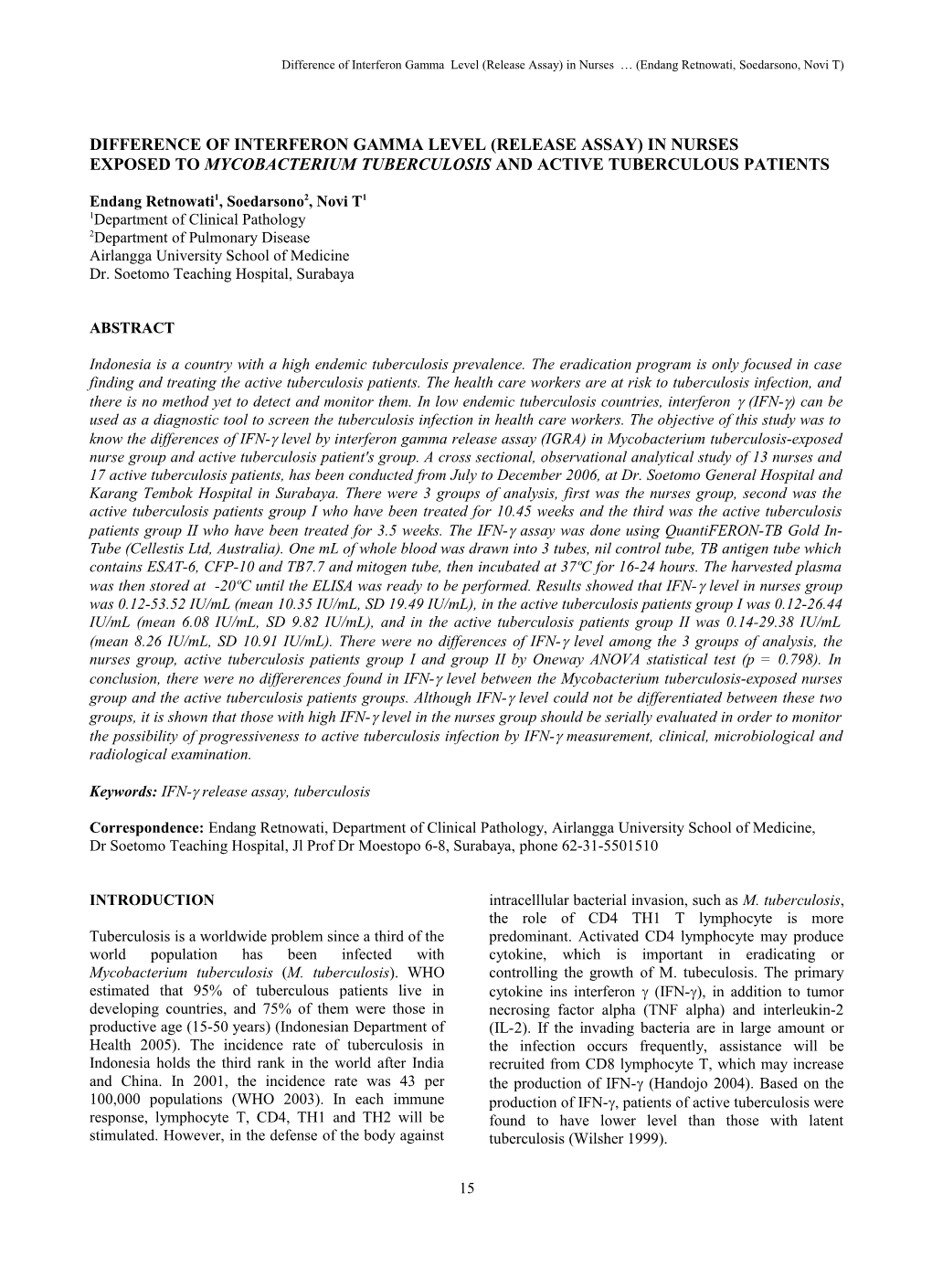 Difference of Interferon Gamma Level (Release Assay) in Nurses