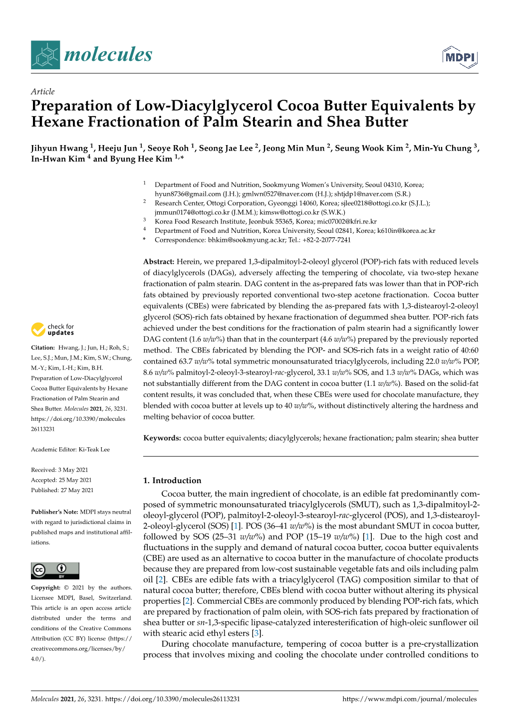 Preparation of Low-Diacylglycerol Cocoa Butter Equivalents by Hexane Fractionation of Palm Stearin and Shea Butter