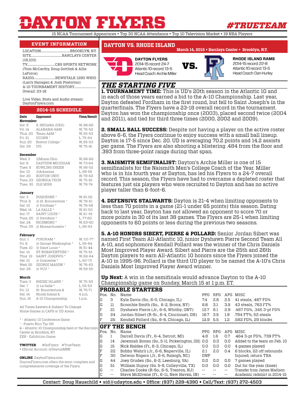 TRUETEAM 15 NCAA Tournament Appearnces • Top 30 NCAA Attendance • Top 10 Television Market • 19 NBA Players