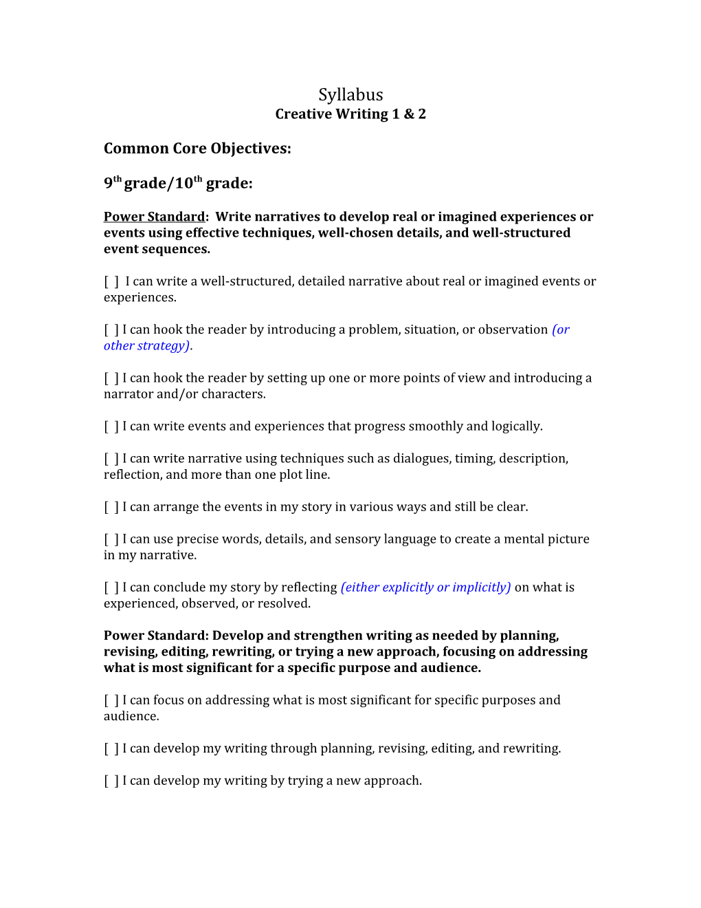 Creative Writing 1 & 2