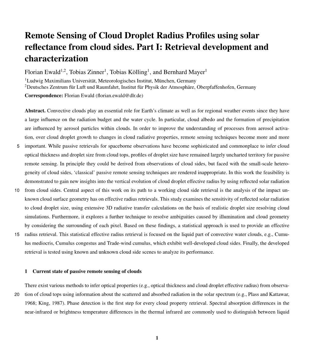Remote Sensing of Cloud Droplet Radius Profiles Using Solar