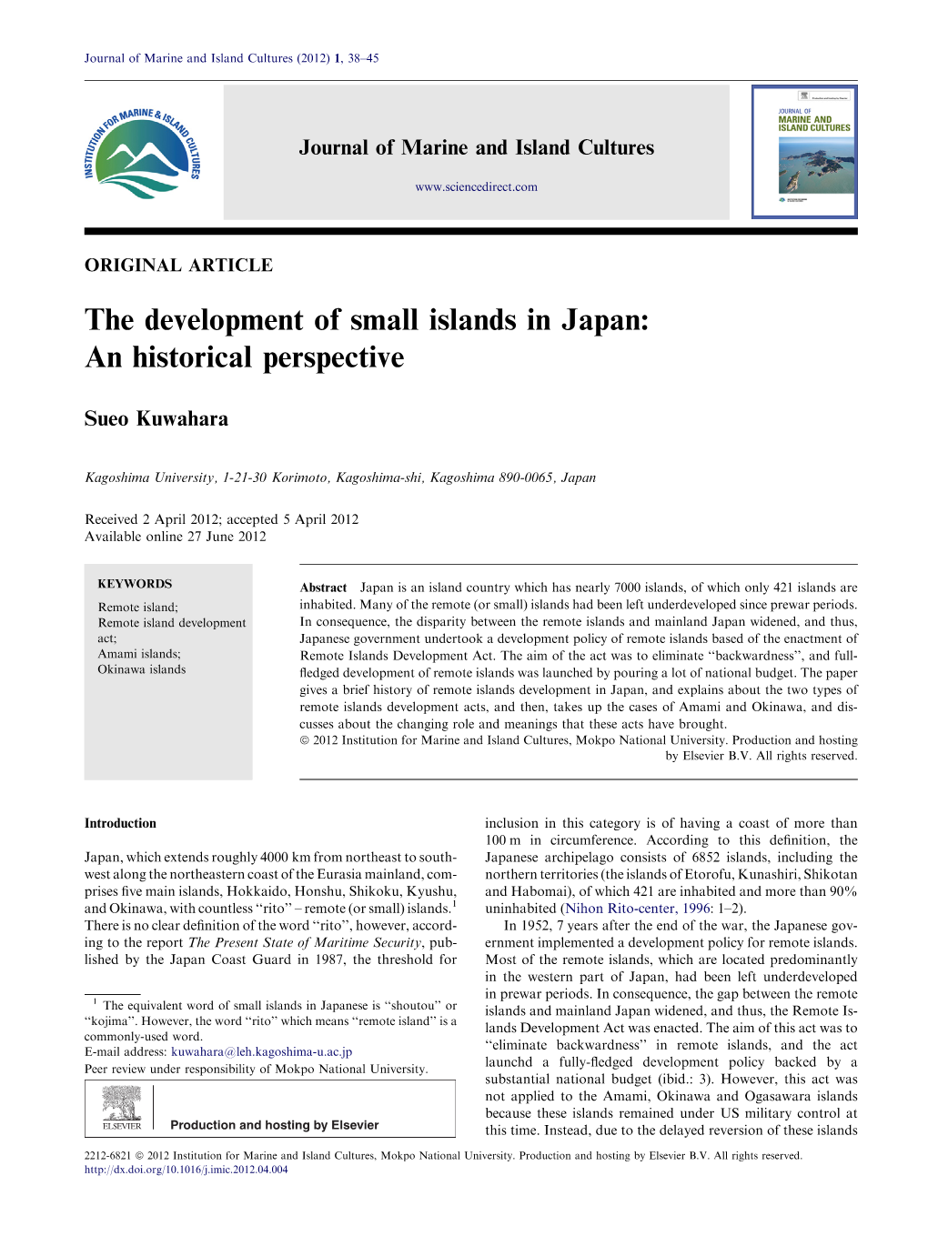 The Development of Small Islands in Japan: an Historical Perspective