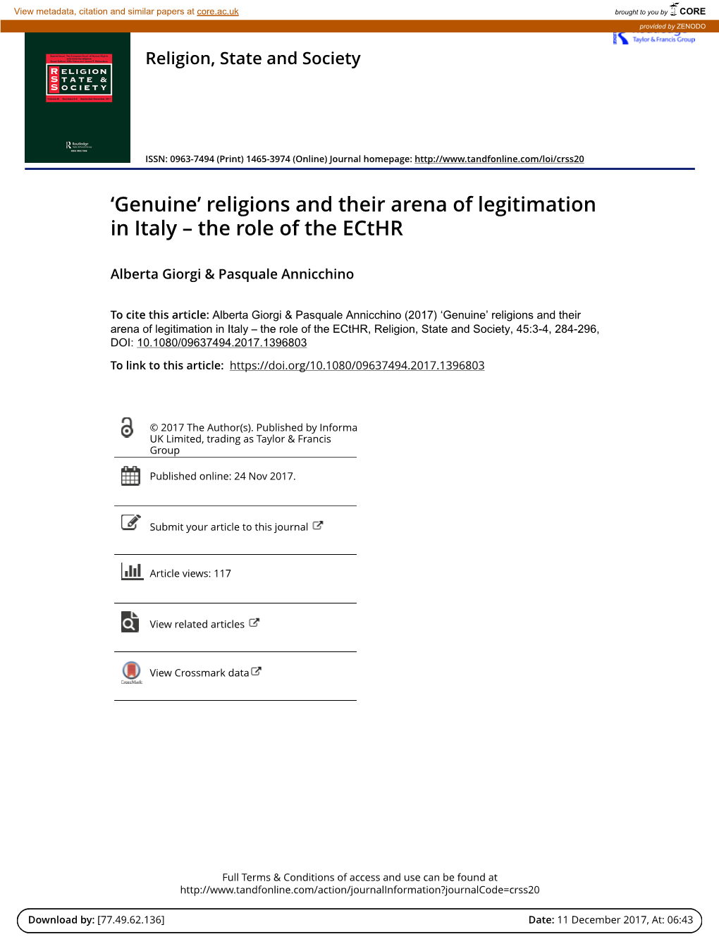 Religions and Their Arena of Legitimation in Italy – the Role of the Ecthr