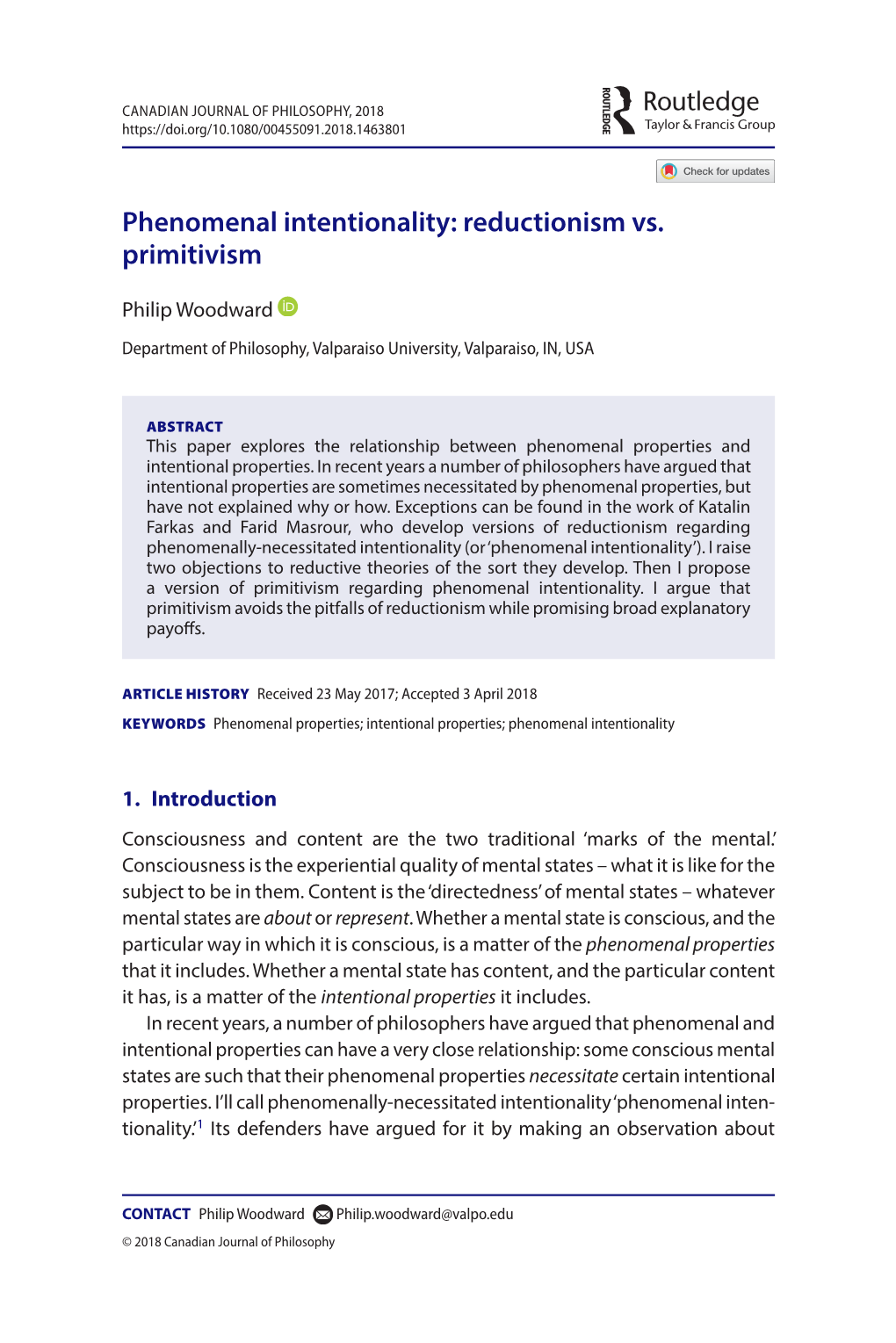 Phenomenal Intentionality: Reductionism Vs. Primitivism