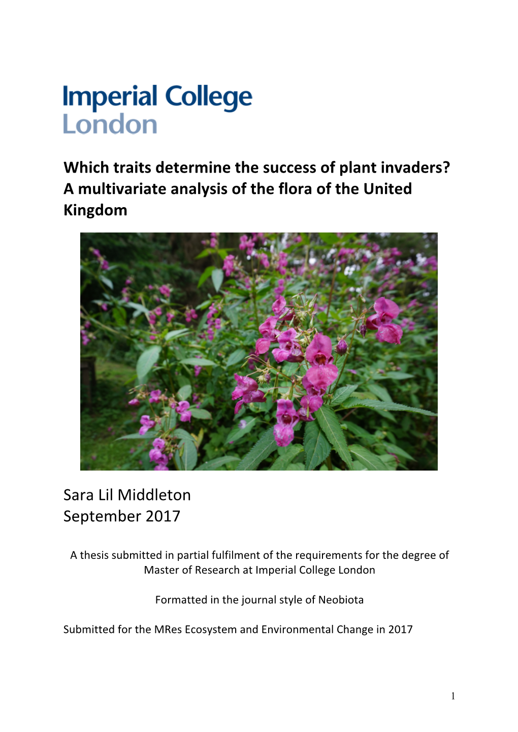 Which Traits Determine the Success of Plant Invaders? a Multivariate Analysis of the Flora of the United Kingdom