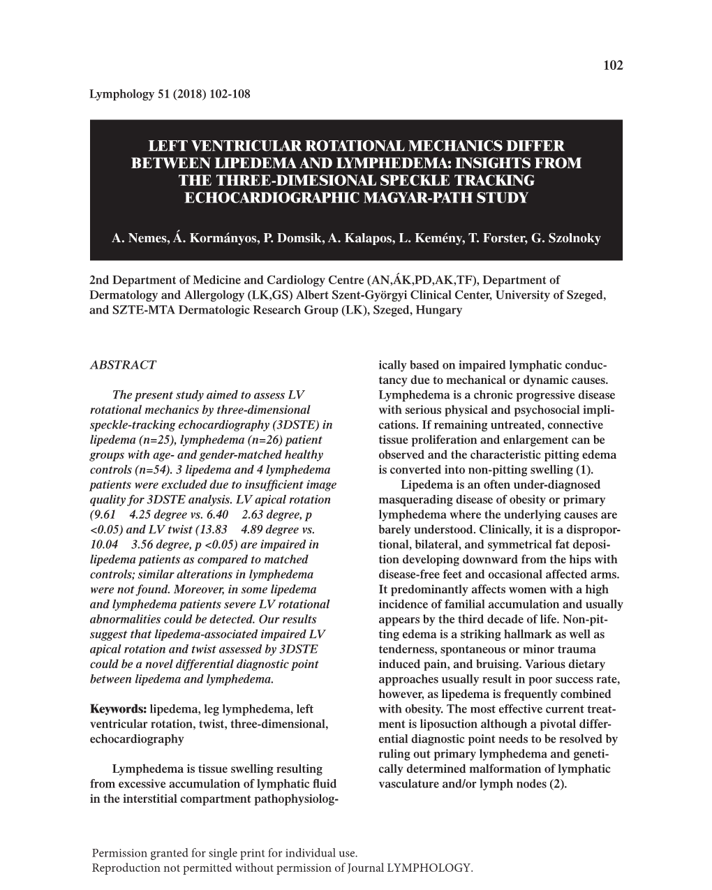 Left Ventricular Rotational Mechanics Differ Between Lipedema and Lymphedema: Insights from the Three-Dimesional Speckle Tracking Echocardiographic Magyar-Path Study