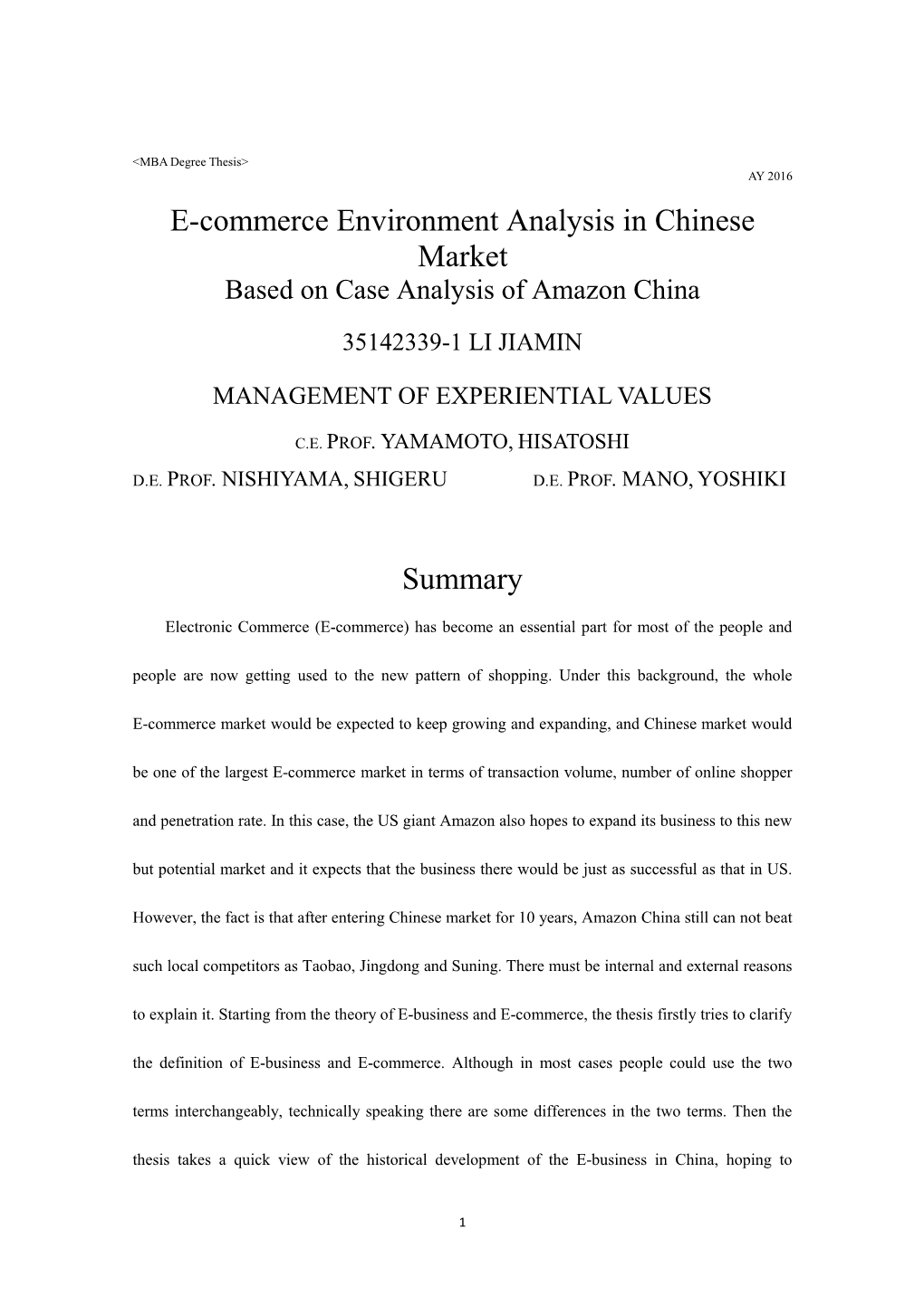 E-Commerce Environment Analysis in Chinese Market Summary