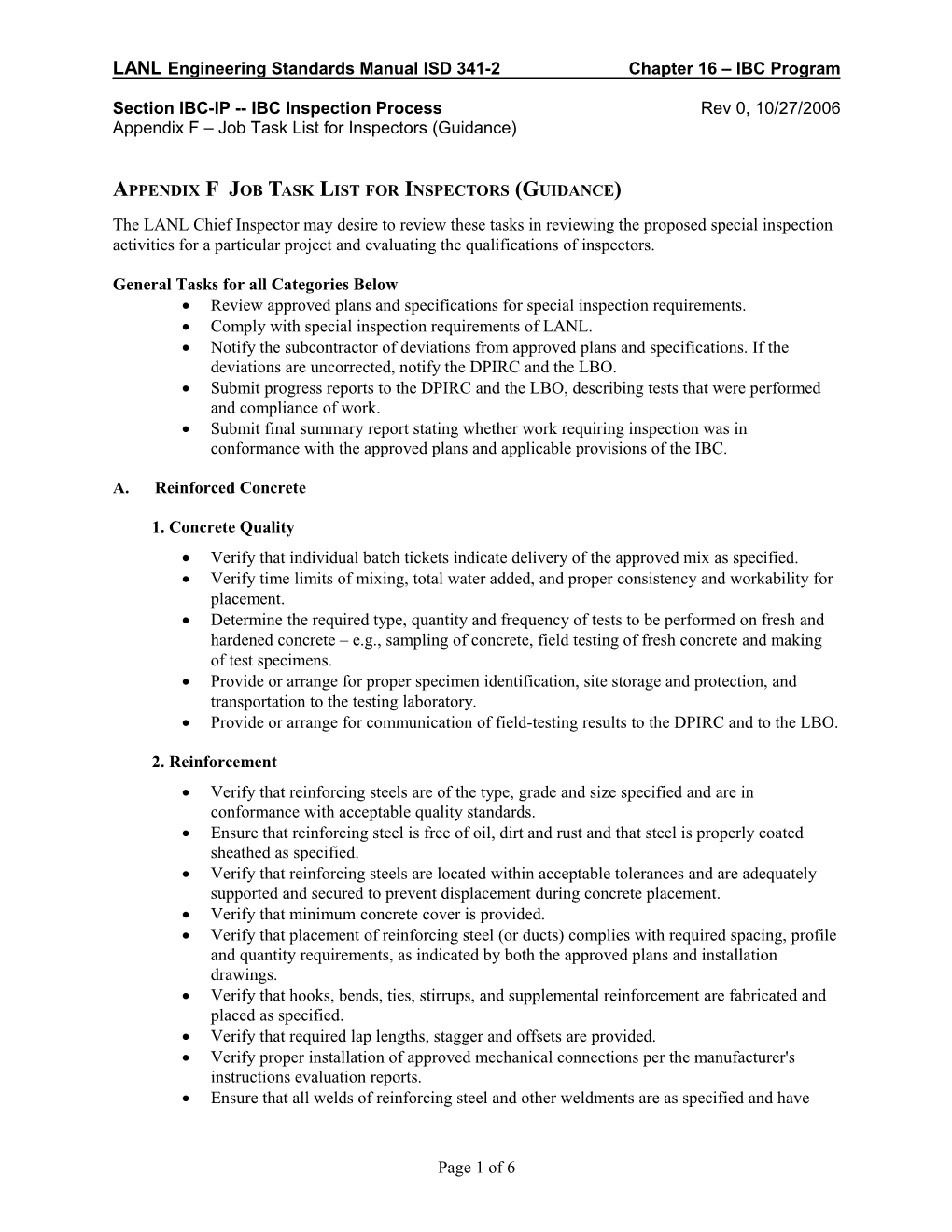 Appendix F Job Task List for Inspectors (Guidance)