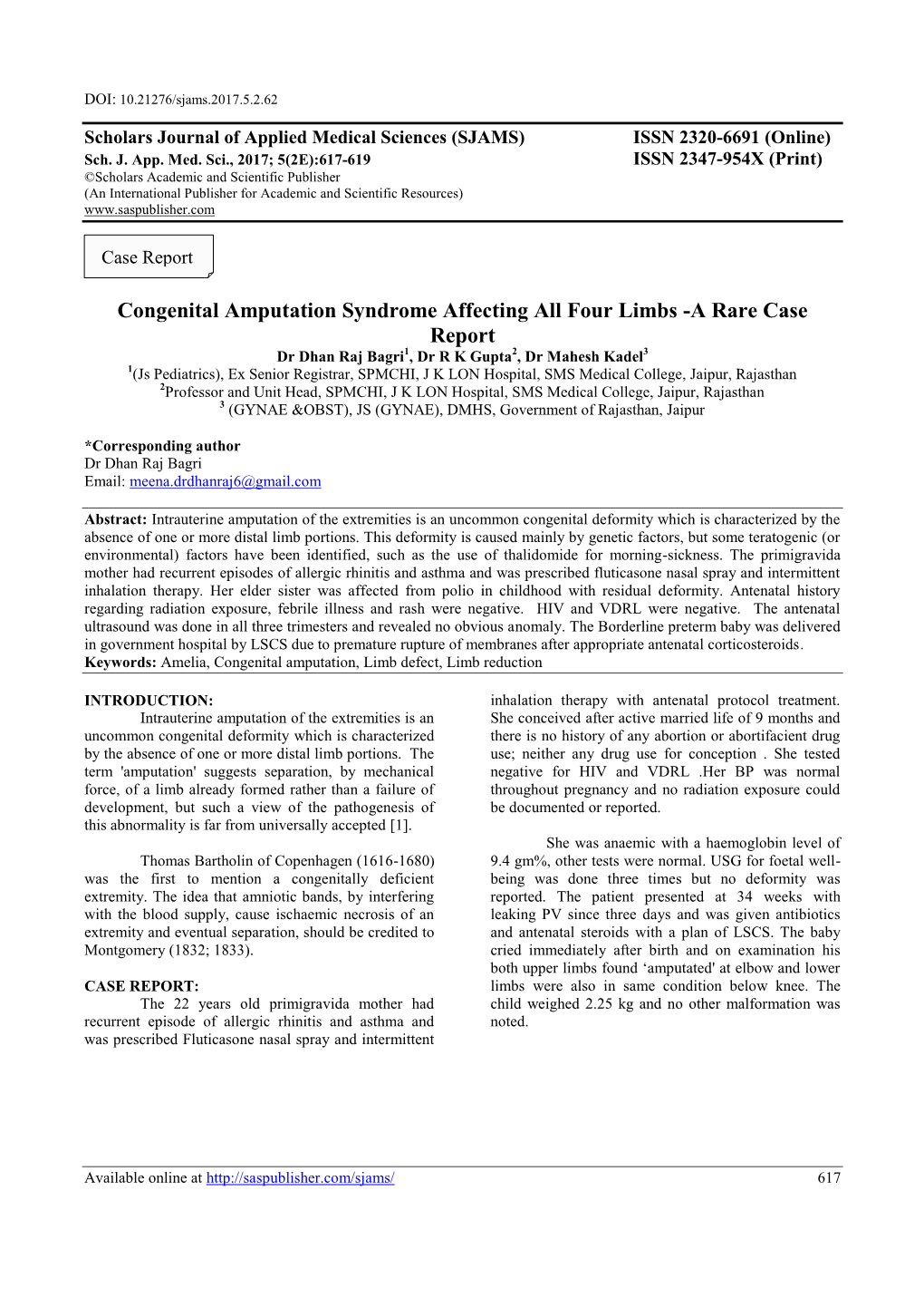 Congenital Amputation Syndrome Affecting All Four