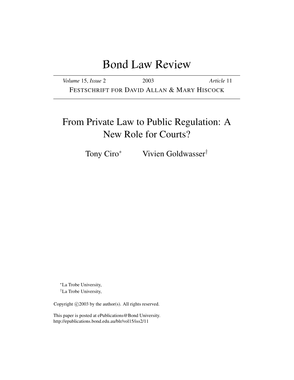 Bond Law Review