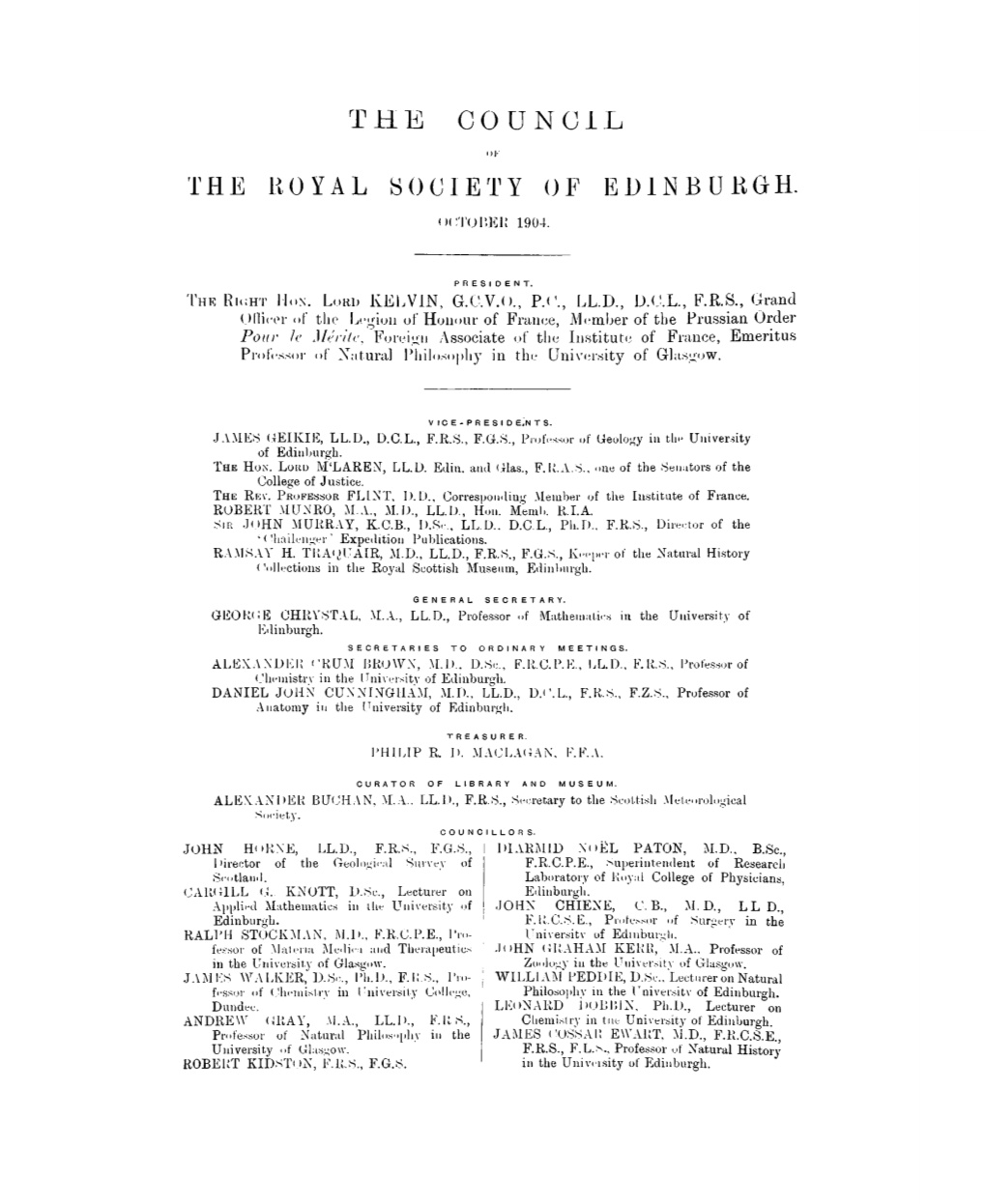 The Coungil the Royal Society of Edinburgh