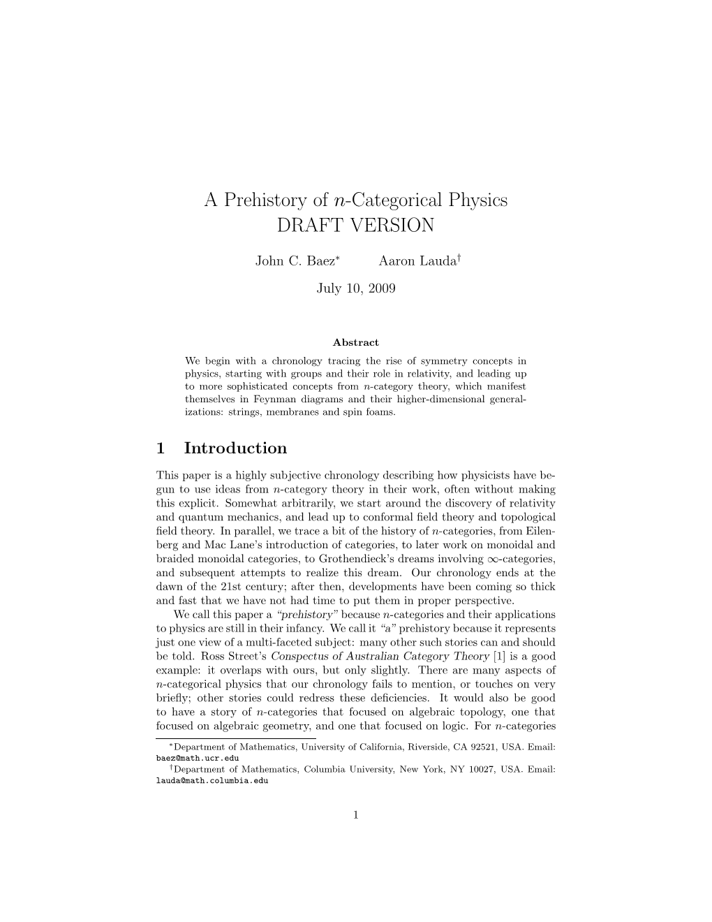 A Prehistory of N-Categorical Physics DRAFT VERSION