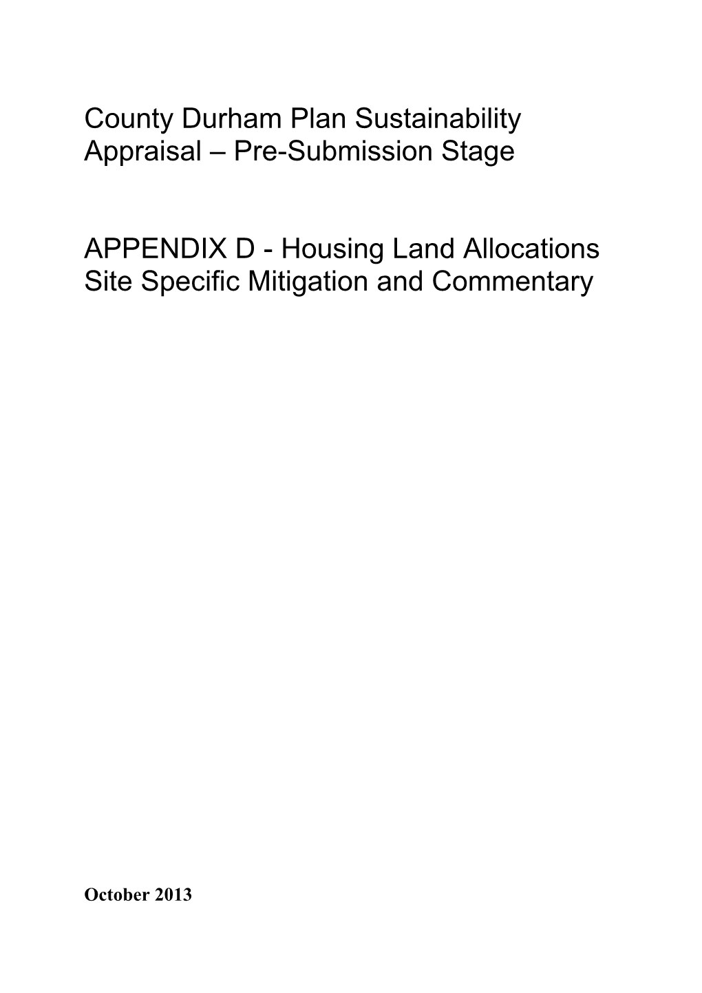 Housing Land Allocations Site Specific Mitigation & Commentary