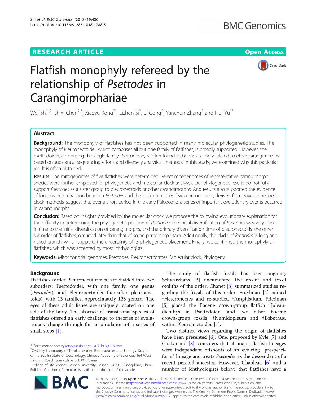 Flatfish Monophyly Refereed by the Relationship of Psettodes In